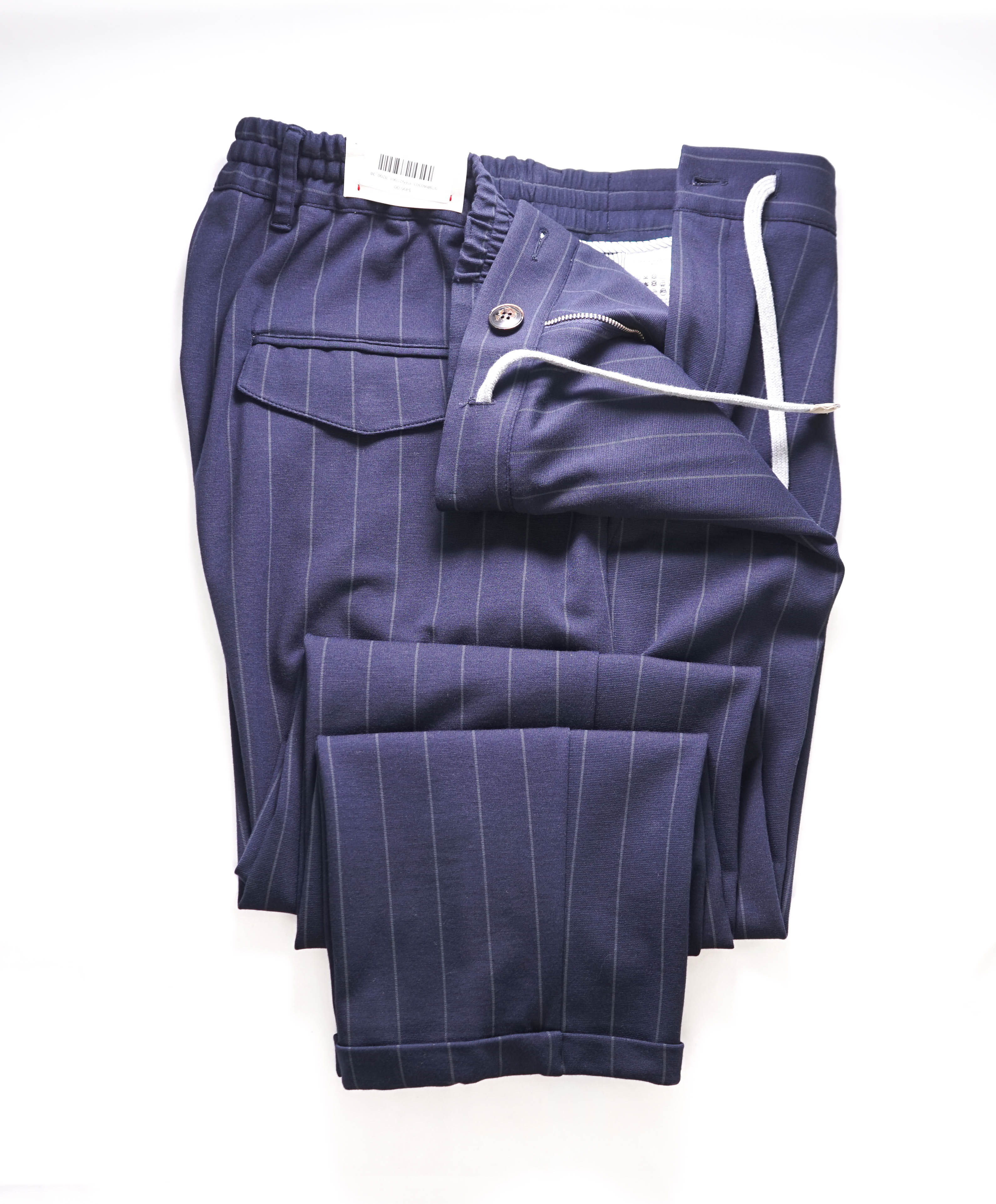 $545 ELEVENTY - JOGGER *Draw String* Blue Chalk Stripe Dress/Casual Pants- 38W