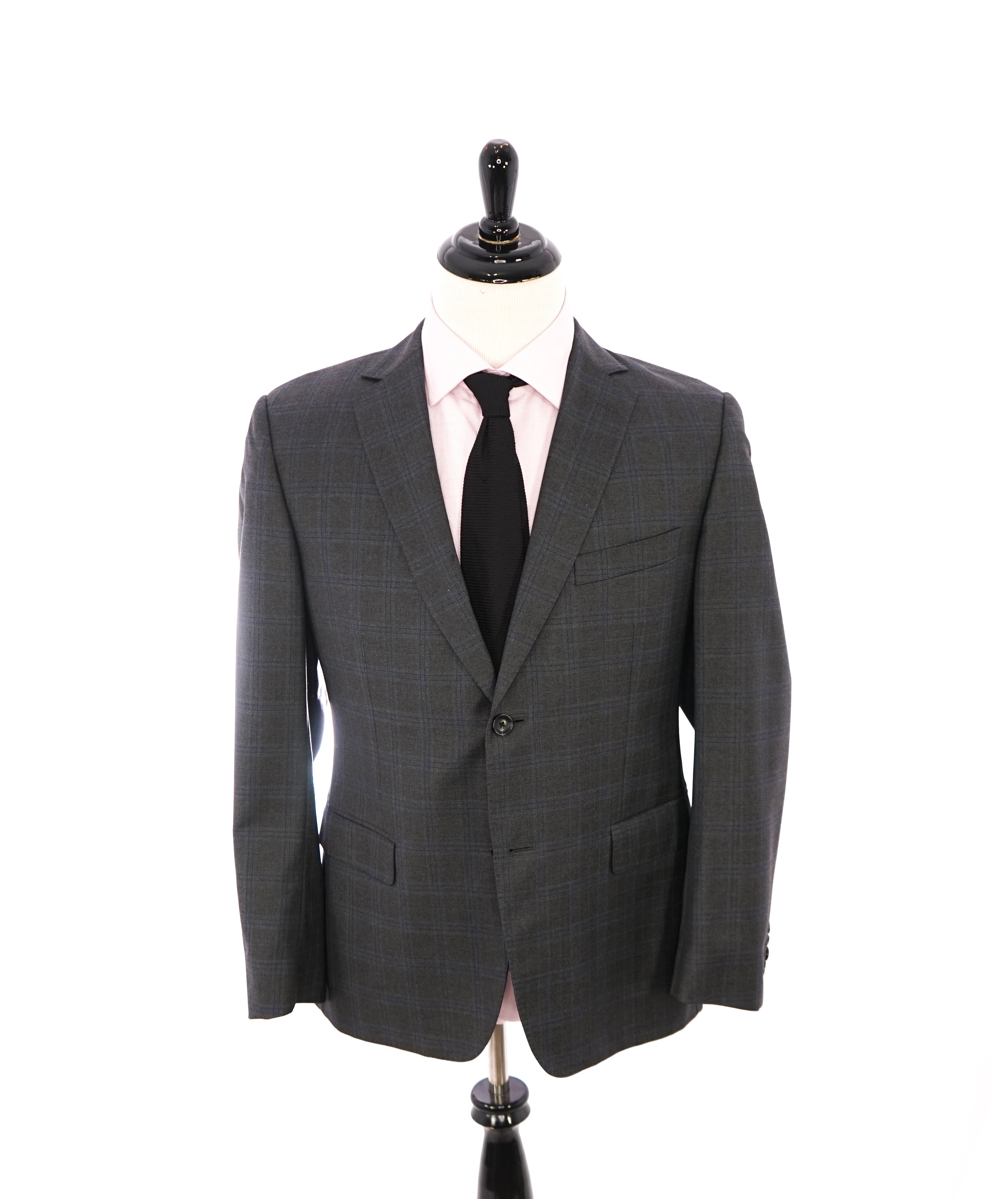 Z ZEGNA - Gray & Blue Check Plaid Fabric Wool Suit - 40S