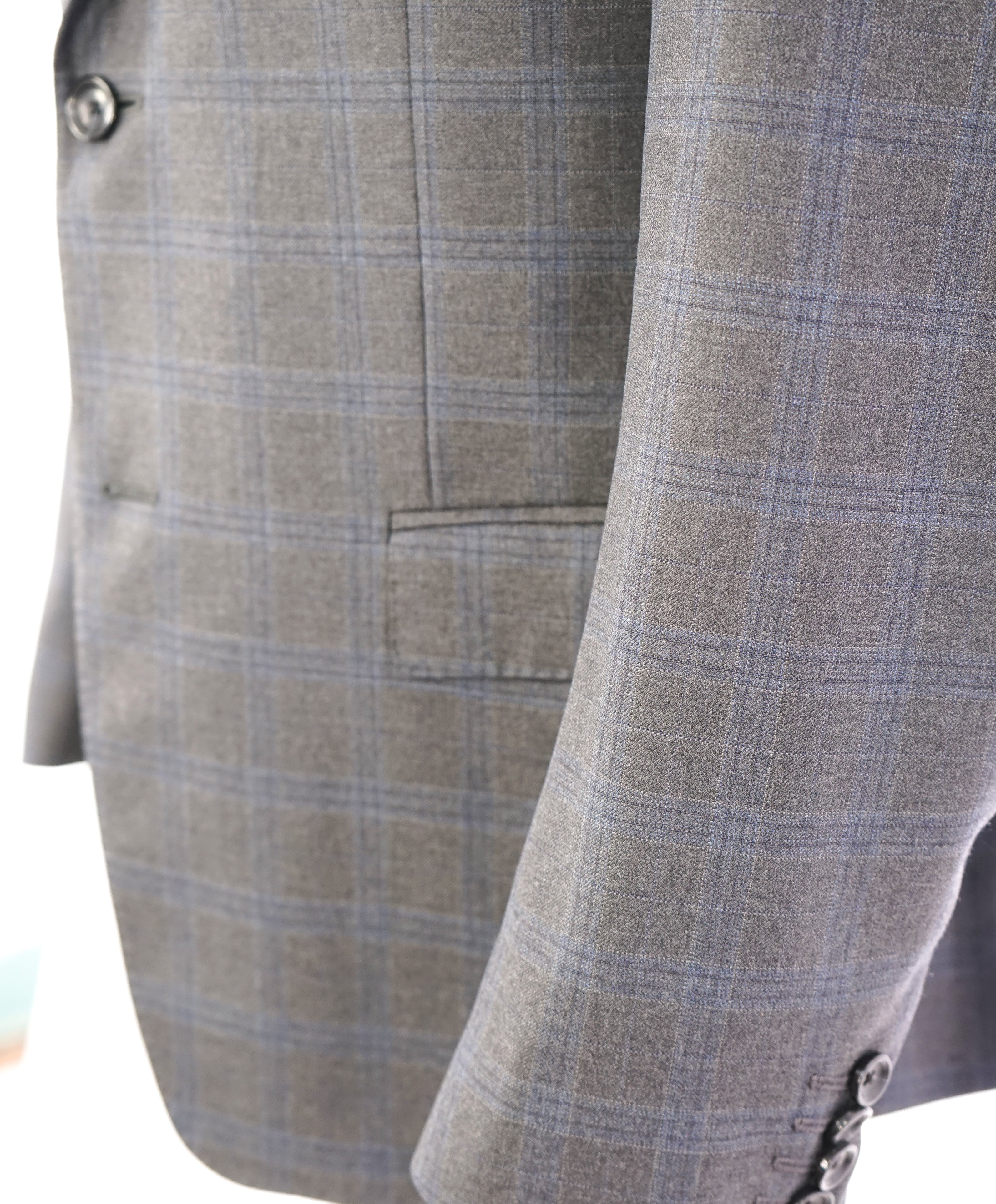 Z ZEGNA - Gray & Blue Check Plaid Fabric Wool Suit - 40S