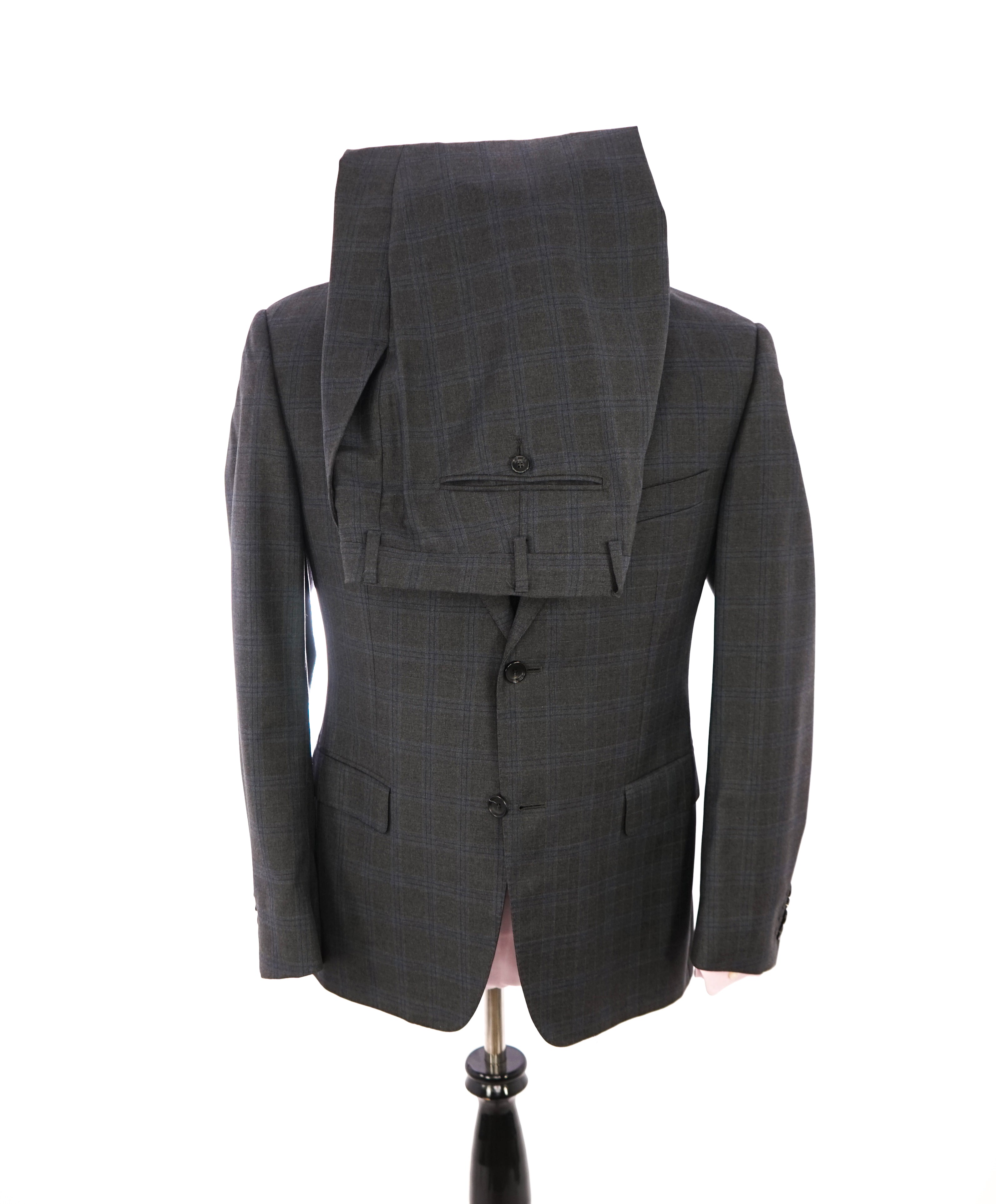 Z ZEGNA - Gray & Blue Check Plaid Fabric Wool Suit - 40S