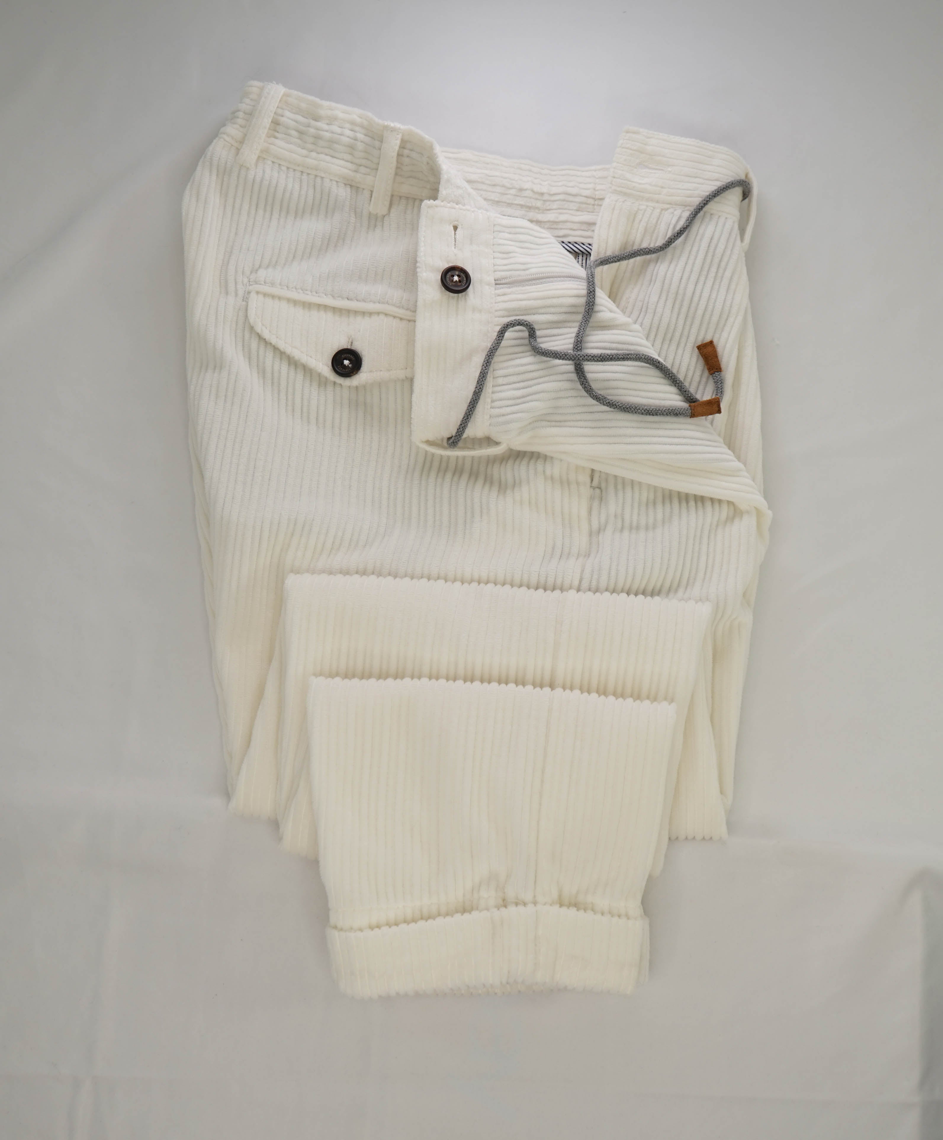 ELEVENTY - JOGGER *SUEDE Draw String* White CASHMERE Corduroy Pants- 33W