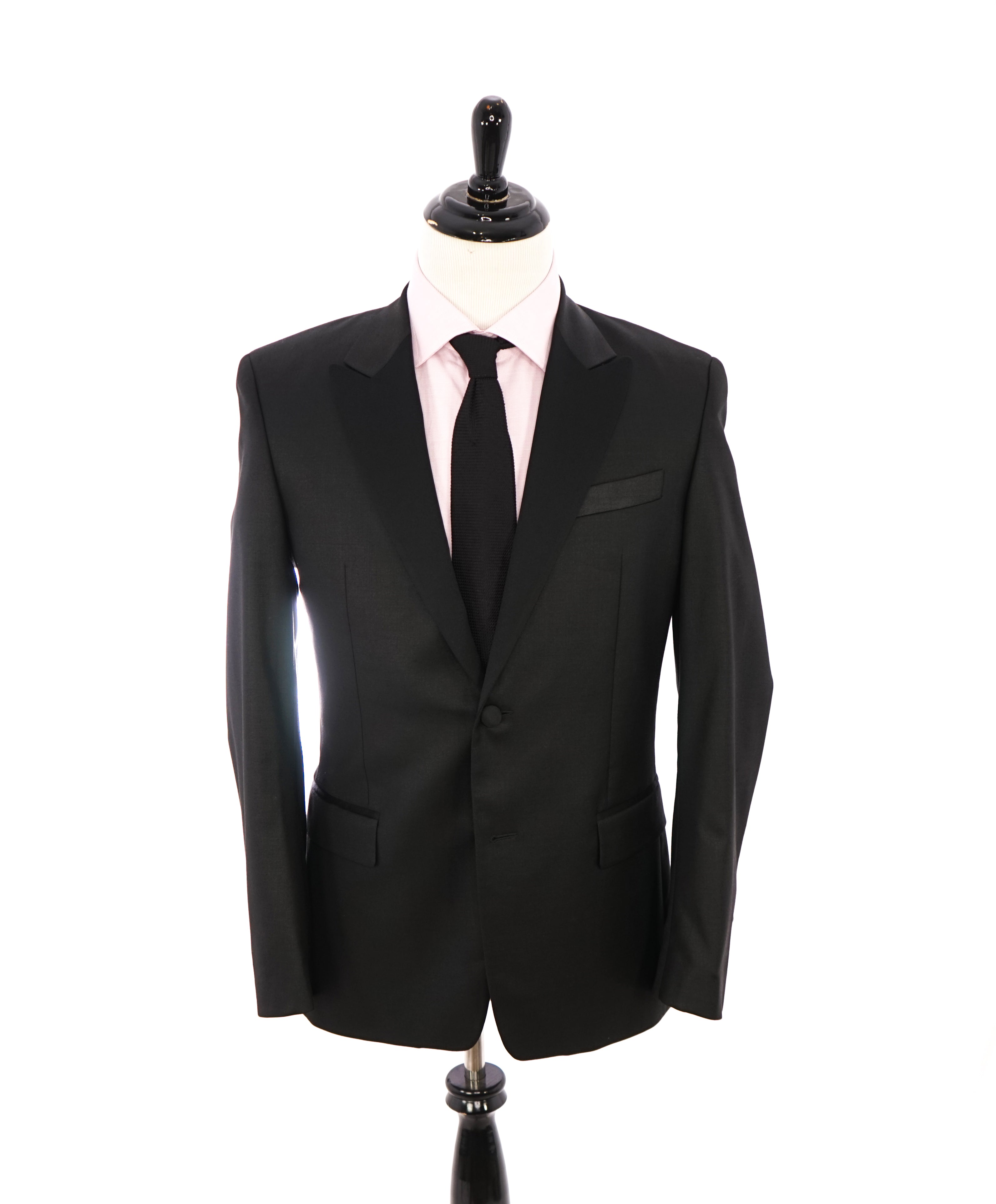 VERSACE COLLECTION - RARE Peak Lapel Tuxedo Suit Black Wool / Satin - 38R