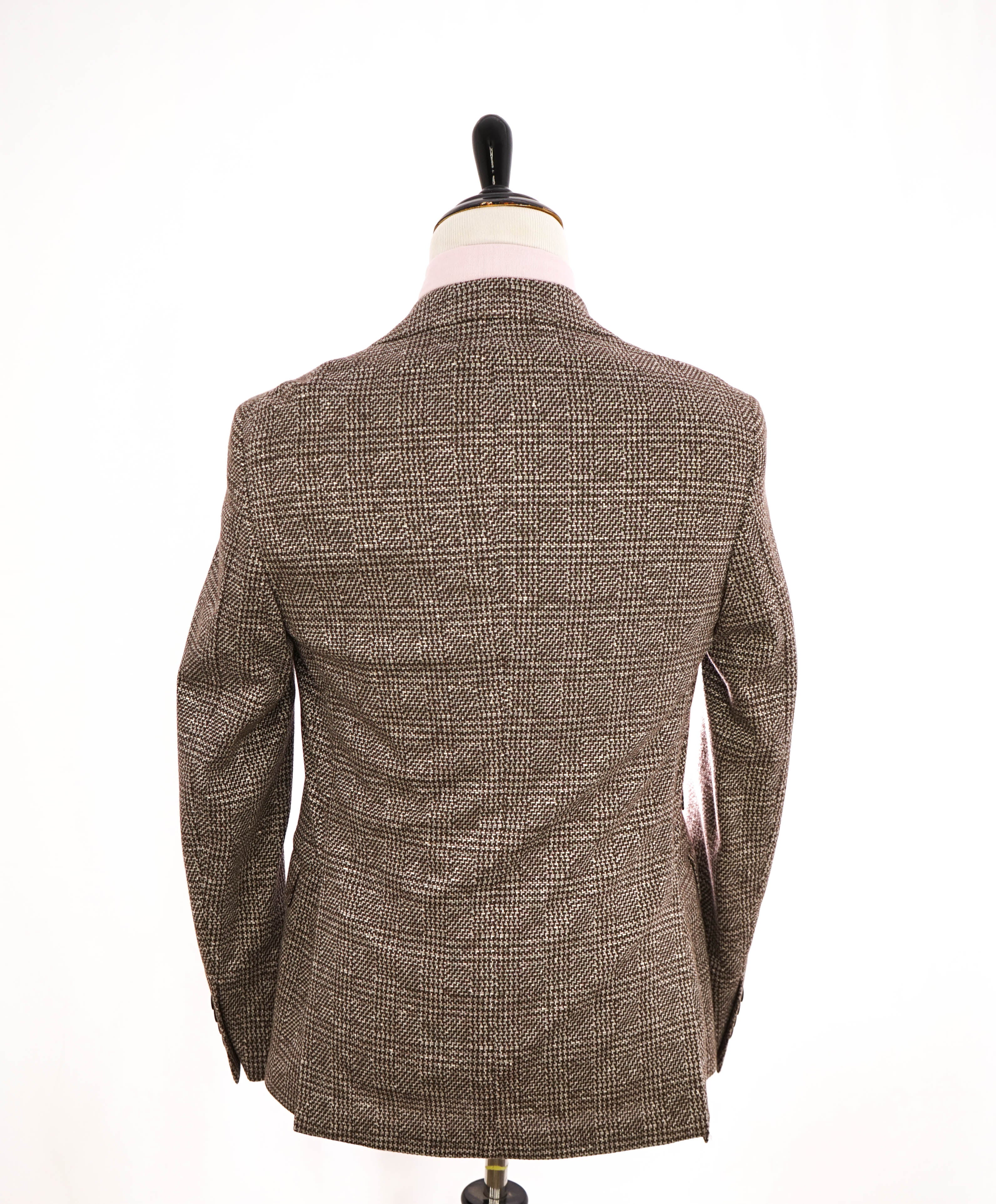 ELEVENTY - Brown HOUNDSTOOTH Semi-Lined Peak COTTON/LINEN Blazer - 40 (50 EU)