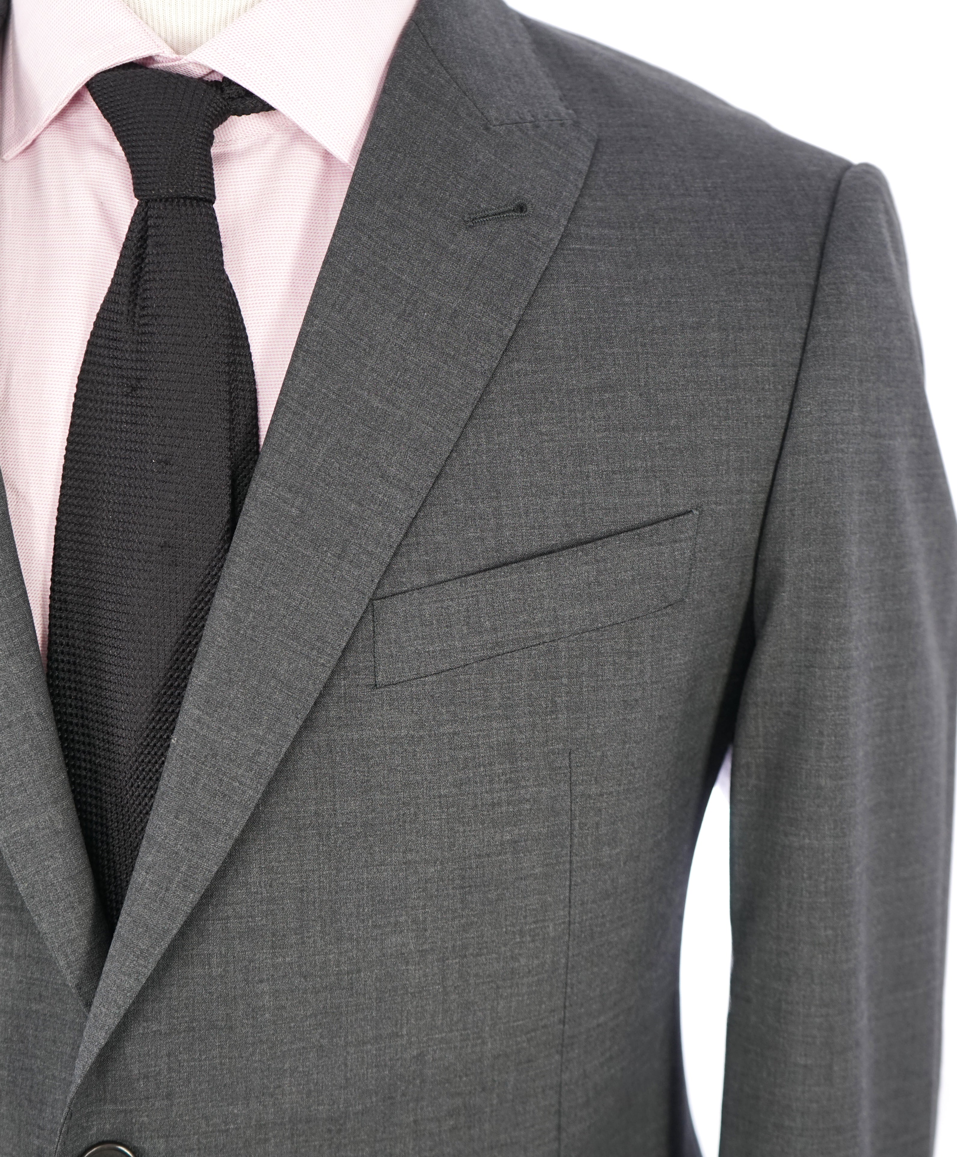 $1,895 ARMANI COLLEZIONI - Peak Lapel Charcoal Gray Suit "Slim Drop 8" - 42R