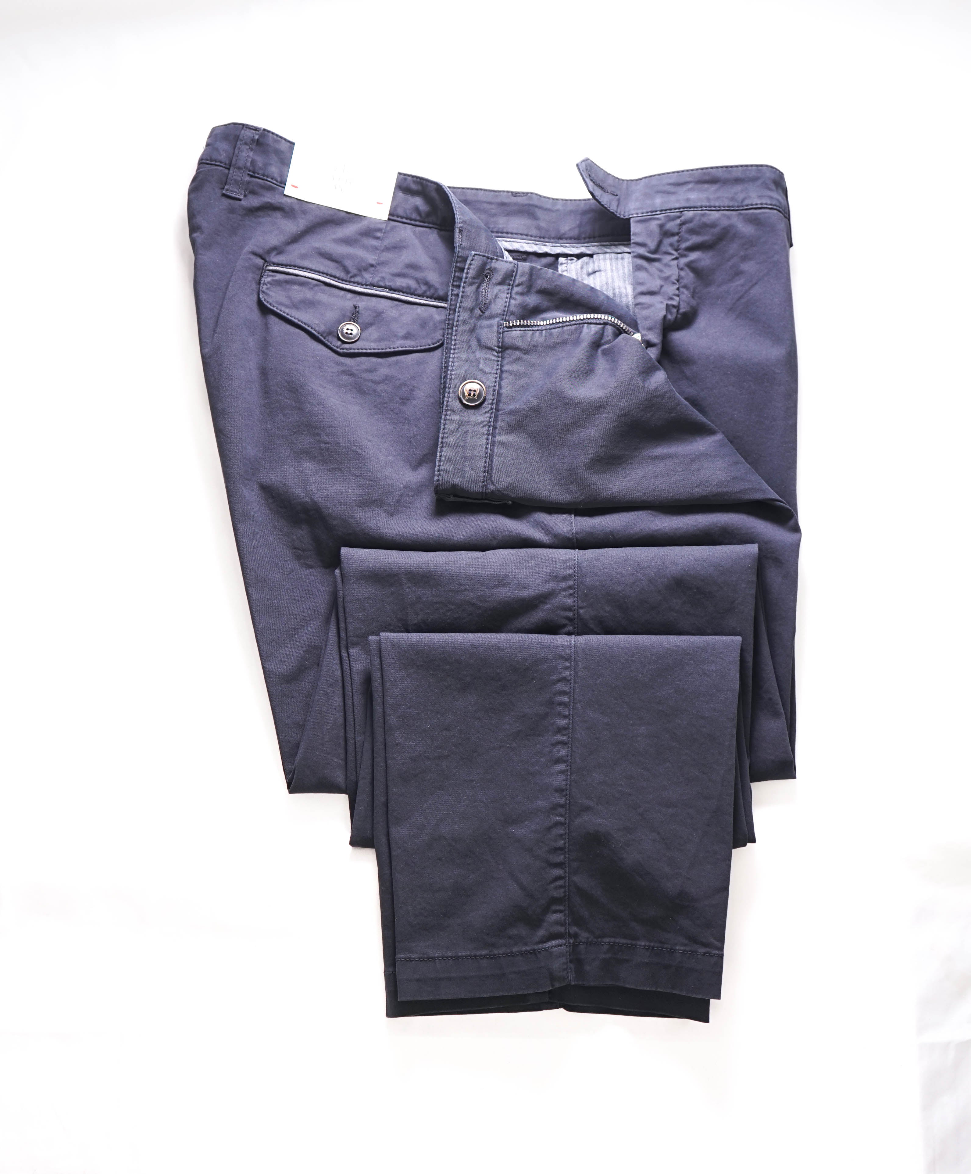 ELEVENTY - Contrast Piping Navy Blue Cotton Chino Pants - 40W