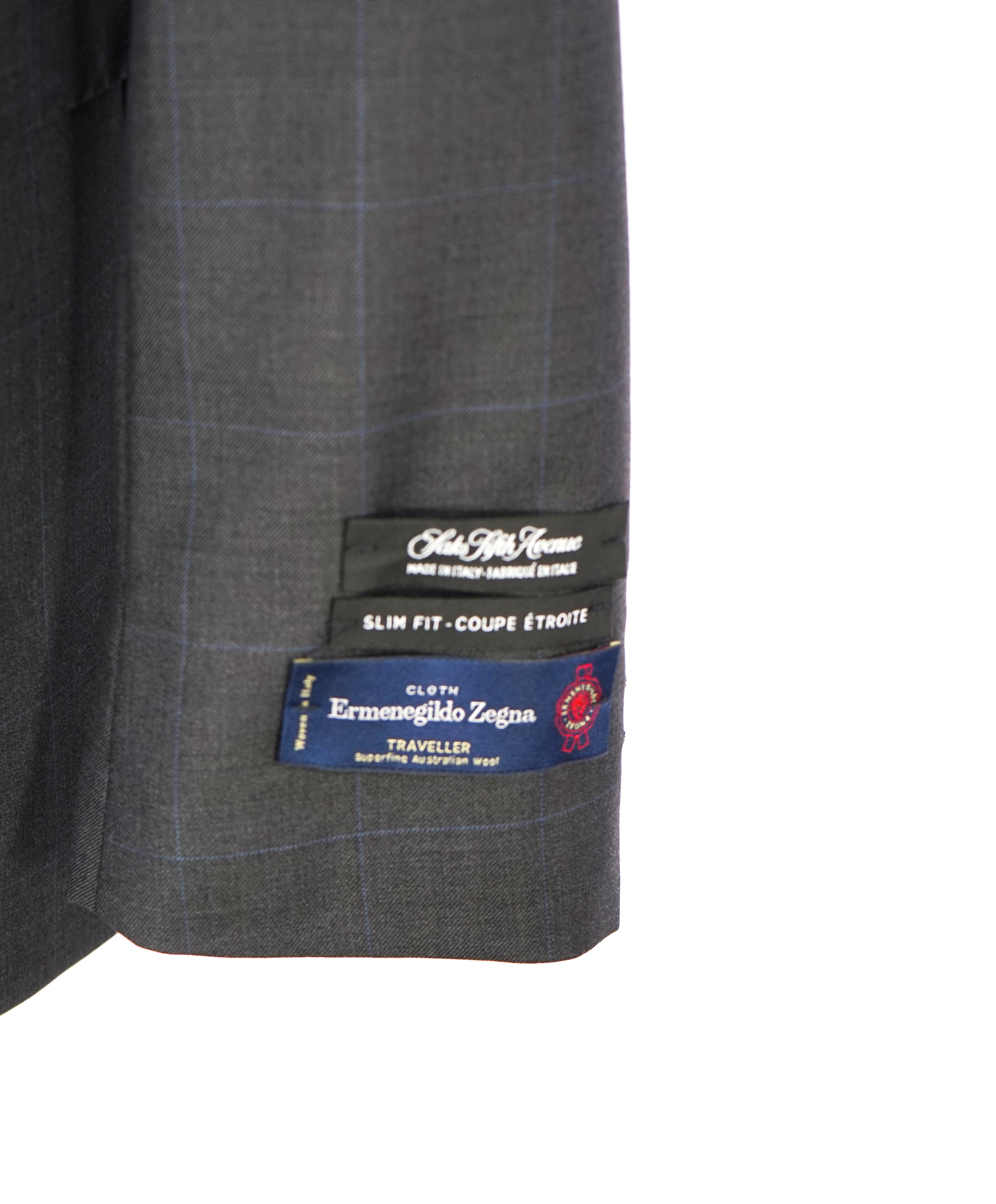 SAKS FIFTH AVENUE - ERMENEGILDO ZEGNA "Traveller" Gray Windowpane Blazer - 38R