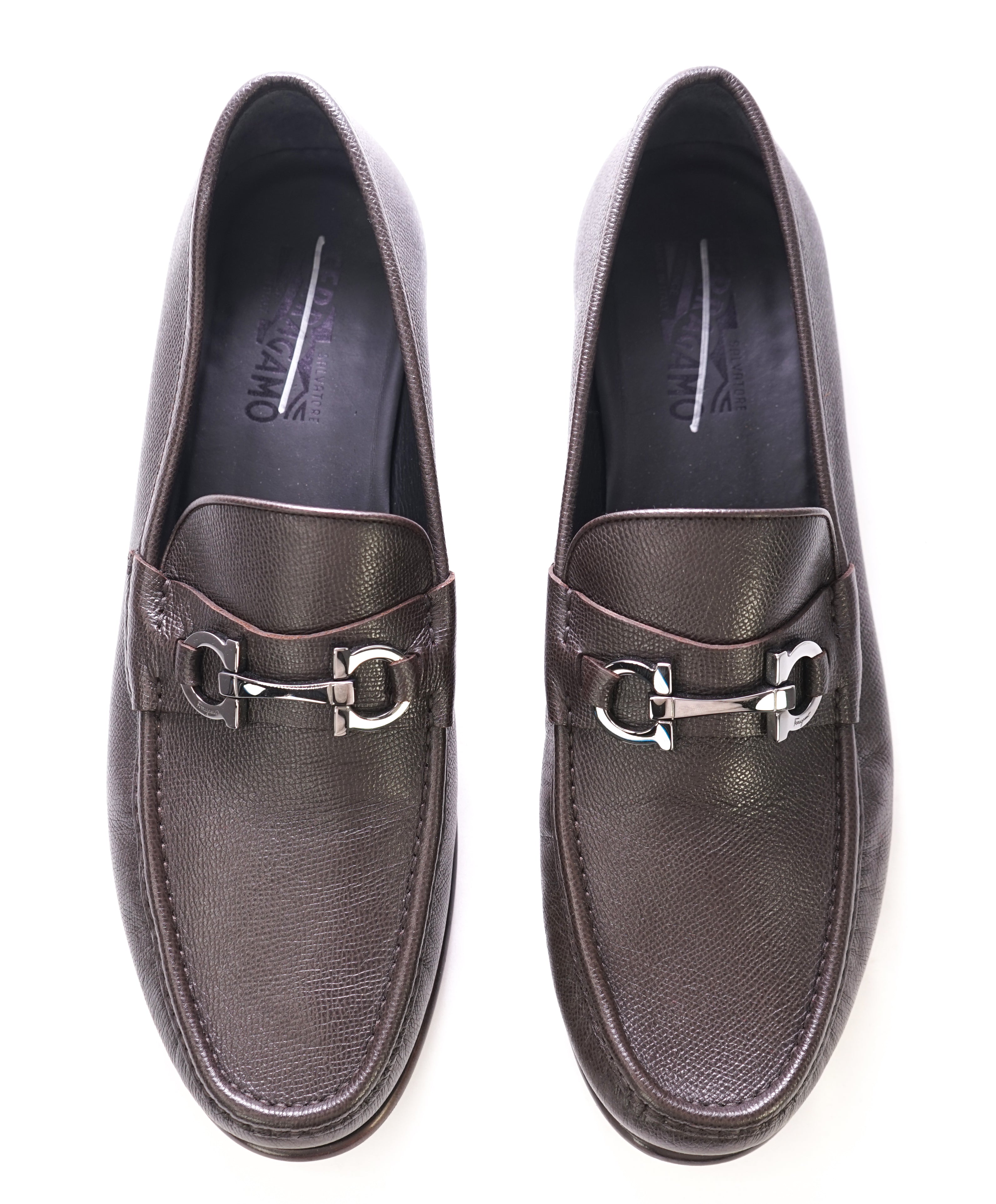 SALVATORE FERRAGAMO - "Crown Bit Loafer" Brown Pebbled Leather  - 13 E