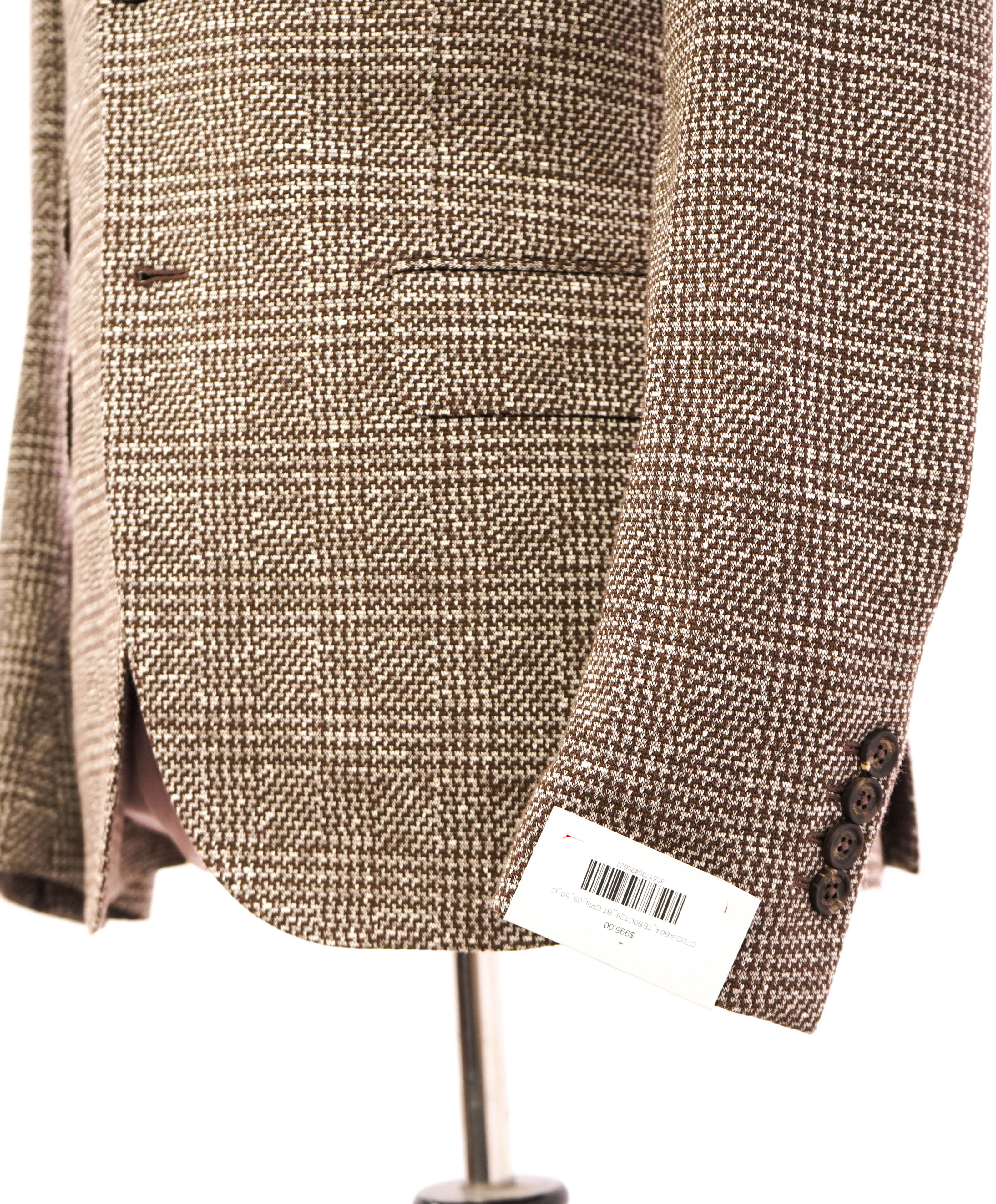 ELEVENTY - Brown HOUNDSTOOTH Semi-Lined Peak COTTON/LINEN Blazer - 40 (50 EU)