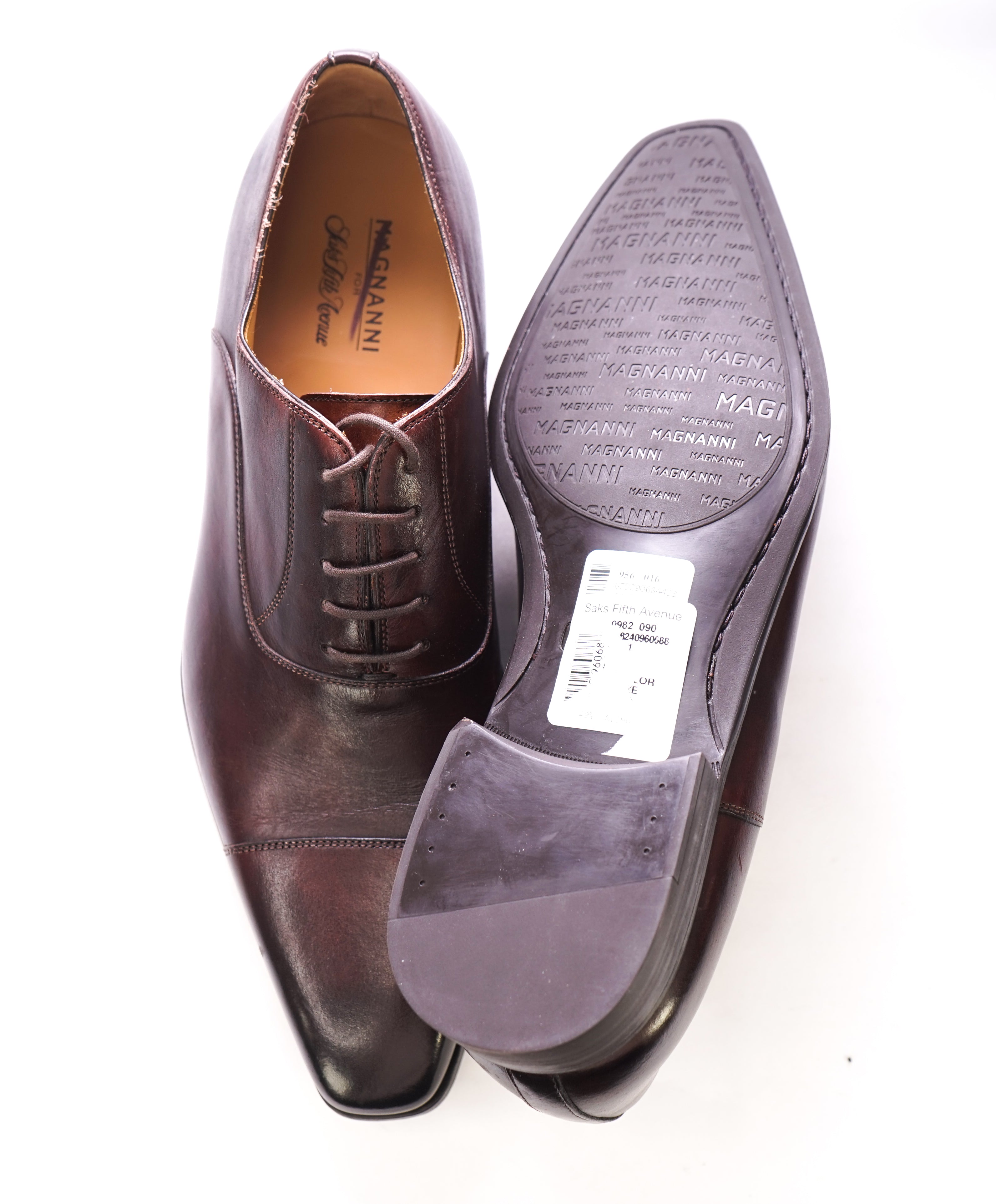 MAGNANNI - Slim Silhouette Detailed Brown Cap-Toe Oxfords -  9.5