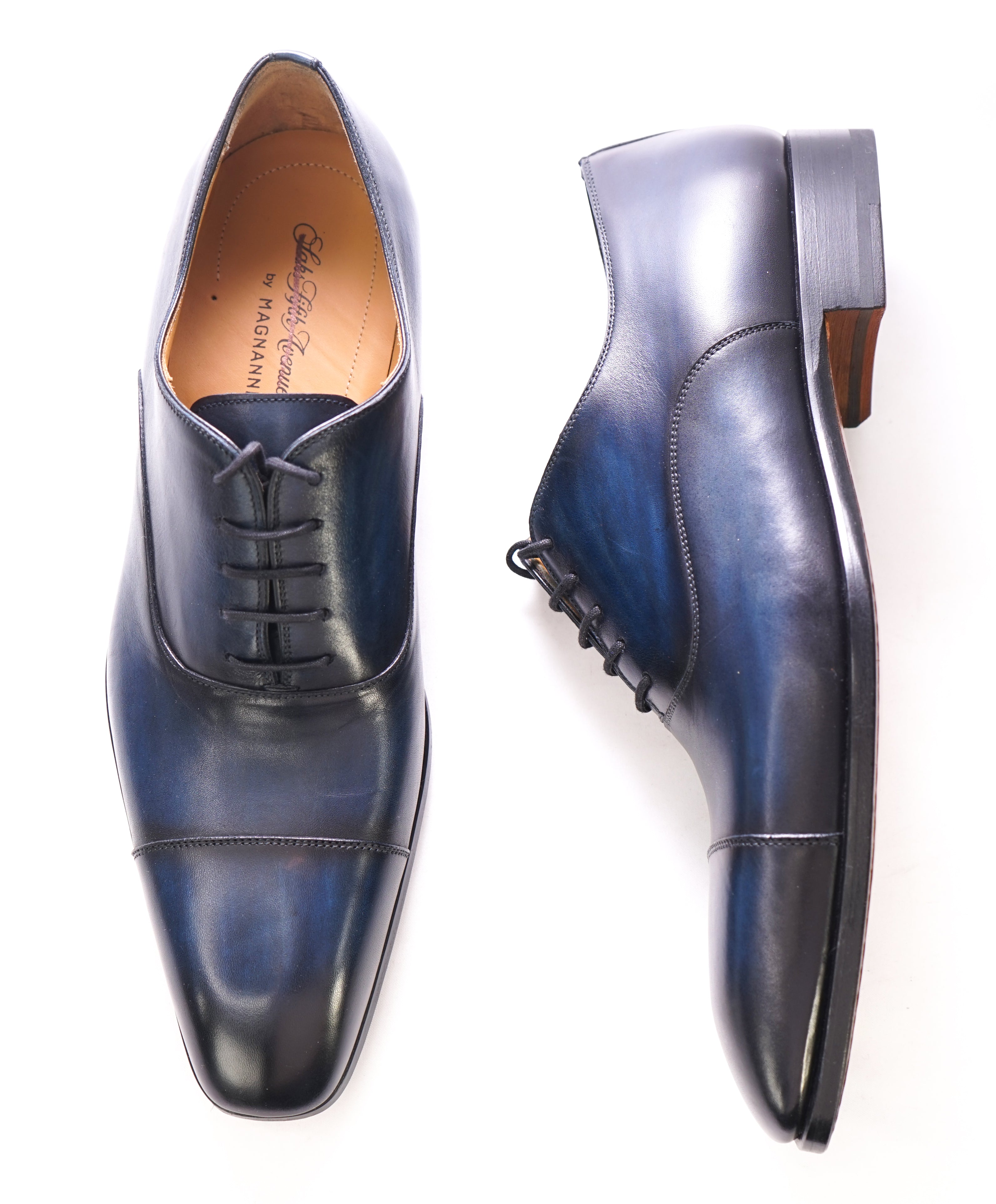 MAGNANNI - Hand Patina Blue Cap Toe Oxfords - 9.5