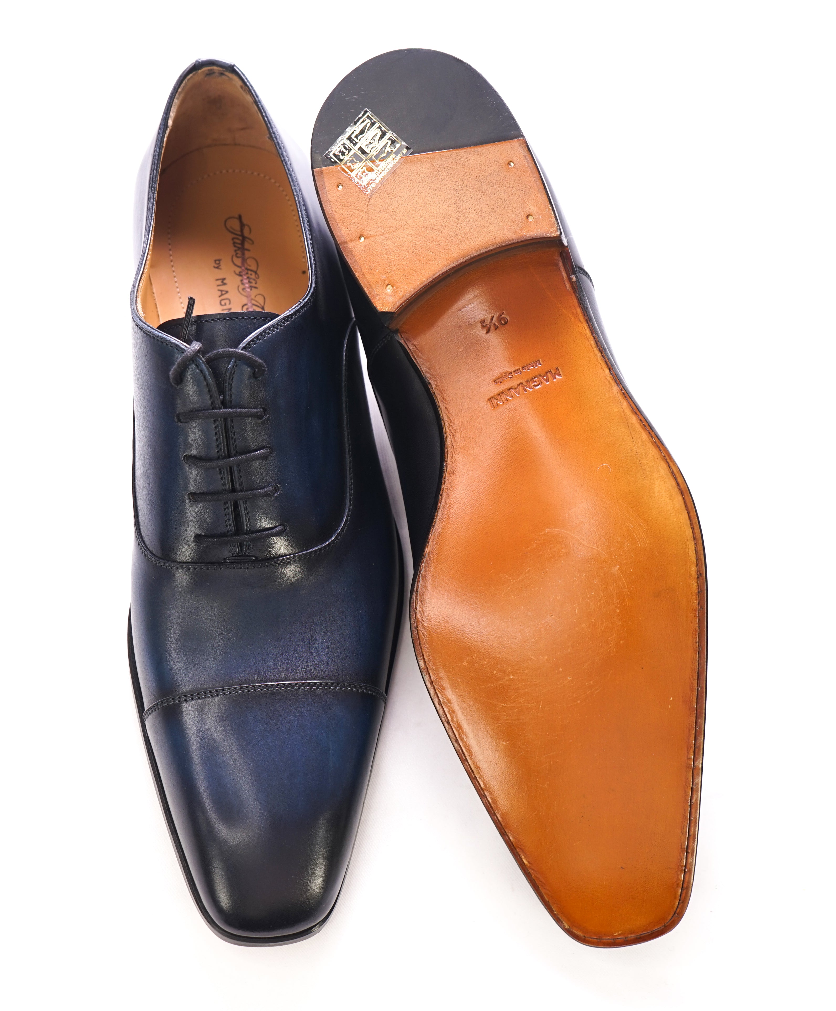 MAGNANNI - Hand Patina Blue Cap Toe Oxfords - 9.5