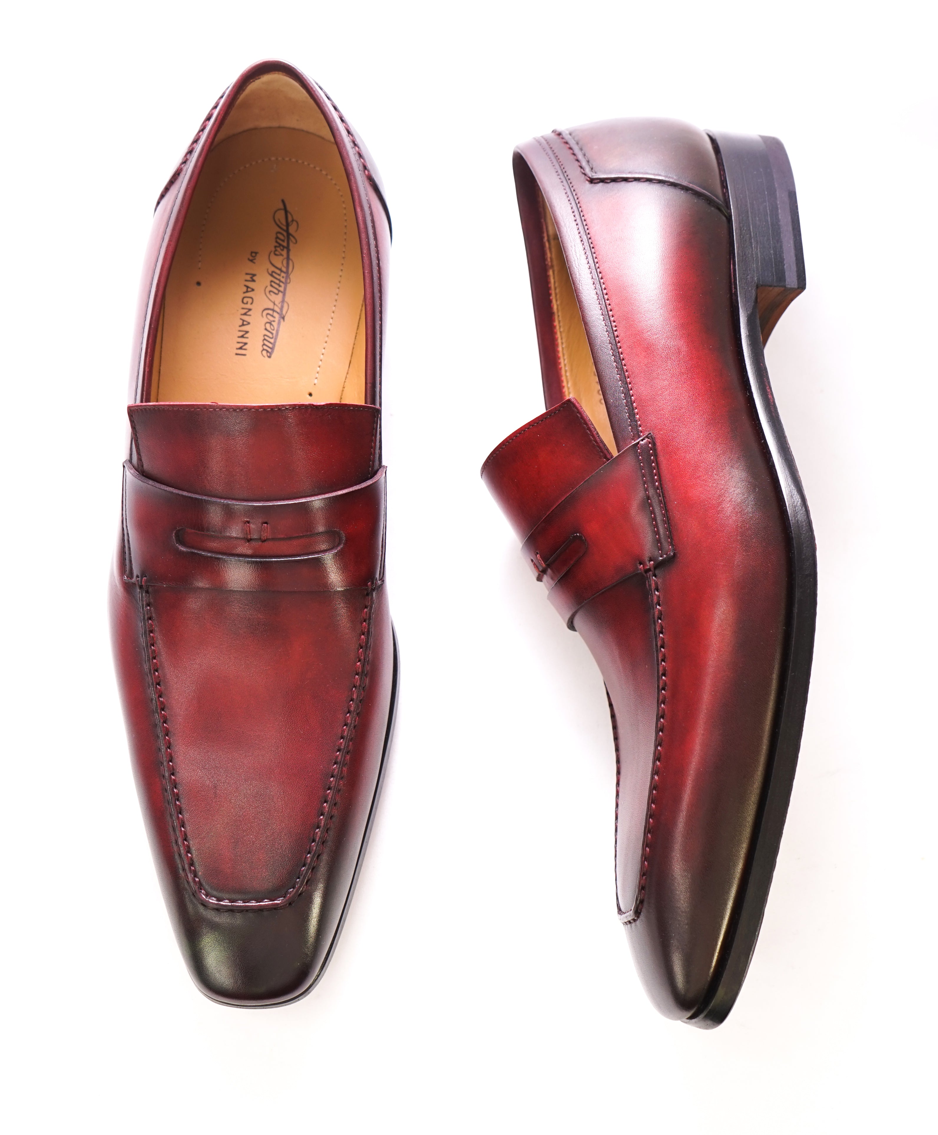 MAGNANNI - Hand Patina Red Slim Silhouette Penny Loafer - 11