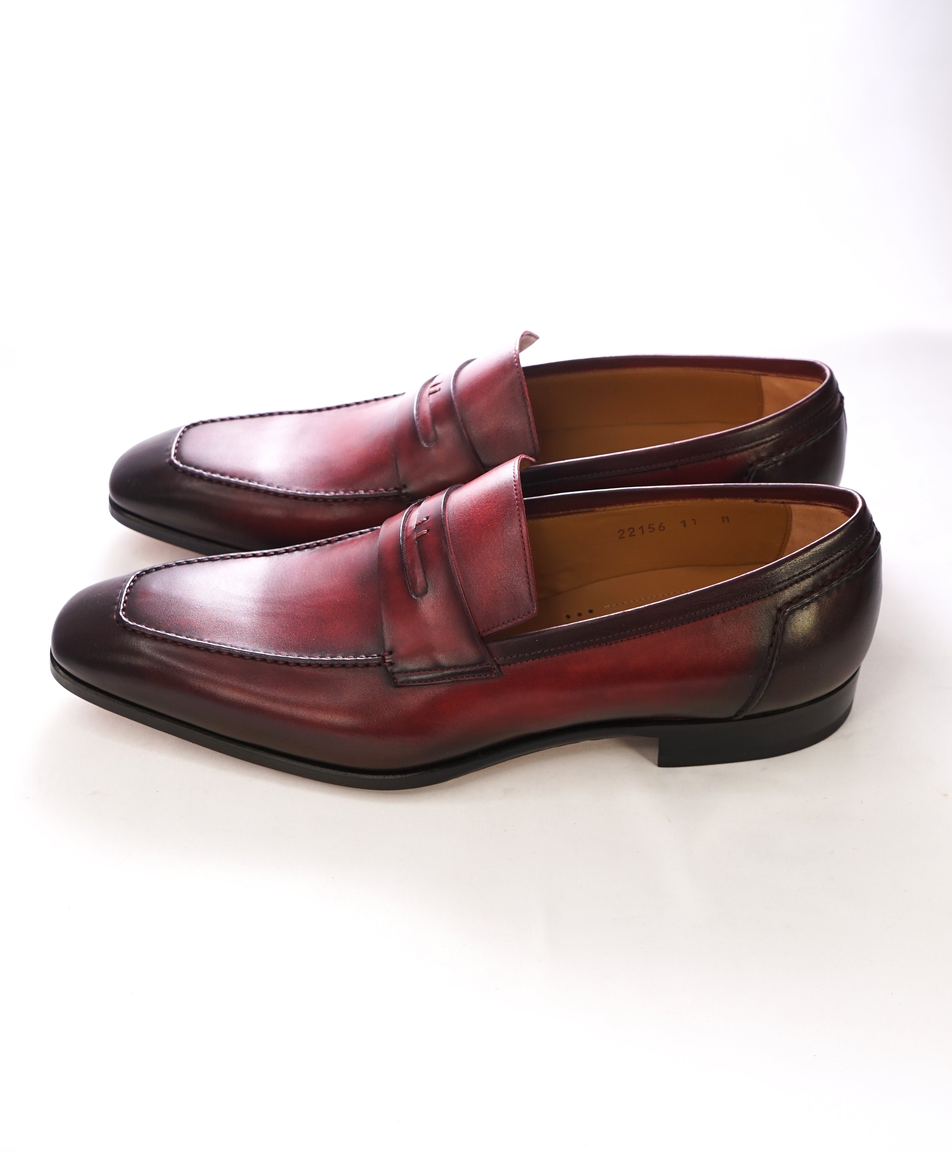 MAGNANNI - Hand Patina Red Slim Silhouette Penny Loafer - 11