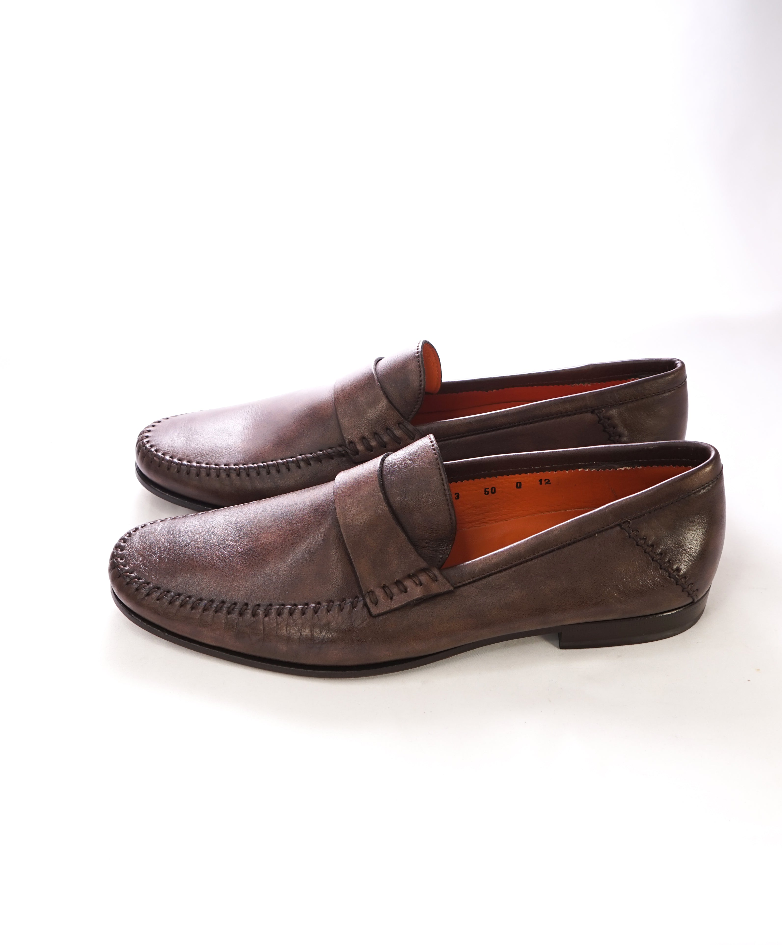 SANTONI - Brown Marble Patina Unlined Venetian Loafers - 13