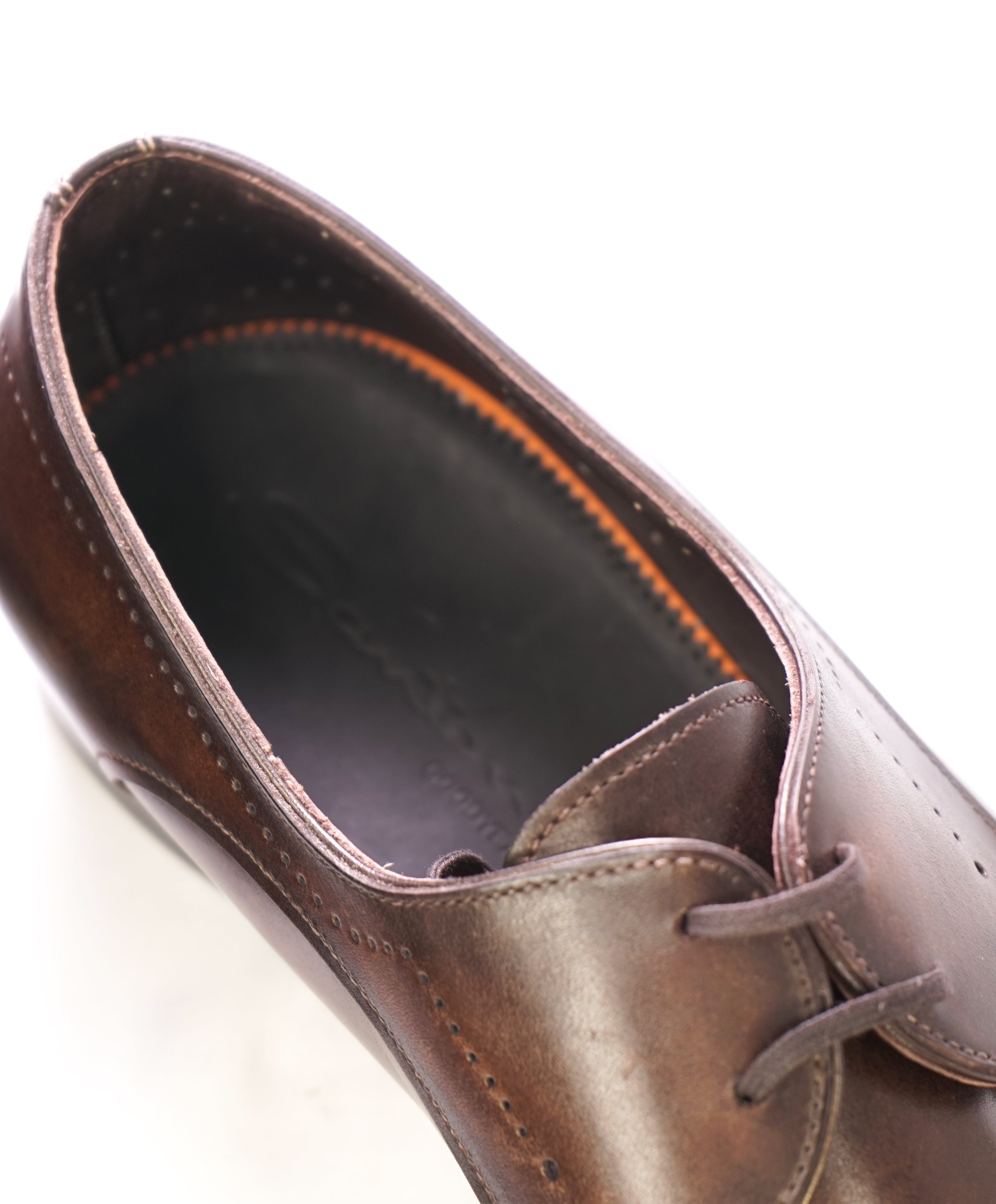 SANTONI - "GOODYEAR WELT” 2- Eyelet Hand Patina Brown Premium Oxfords - 9.5