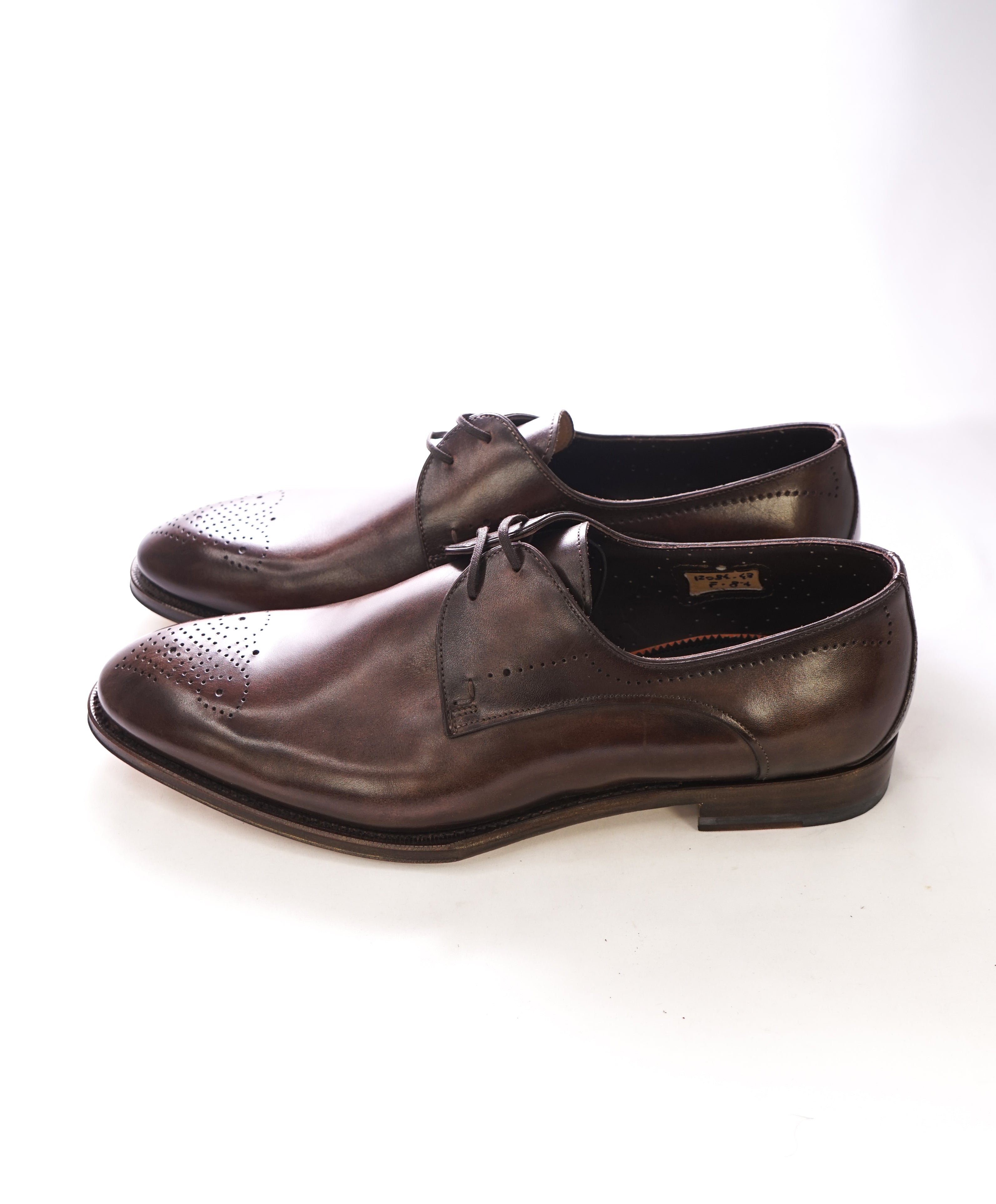 SANTONI - "GOODYEAR WELT” 2- Eyelet Hand Patina Brown Premium Oxfords - 9.5