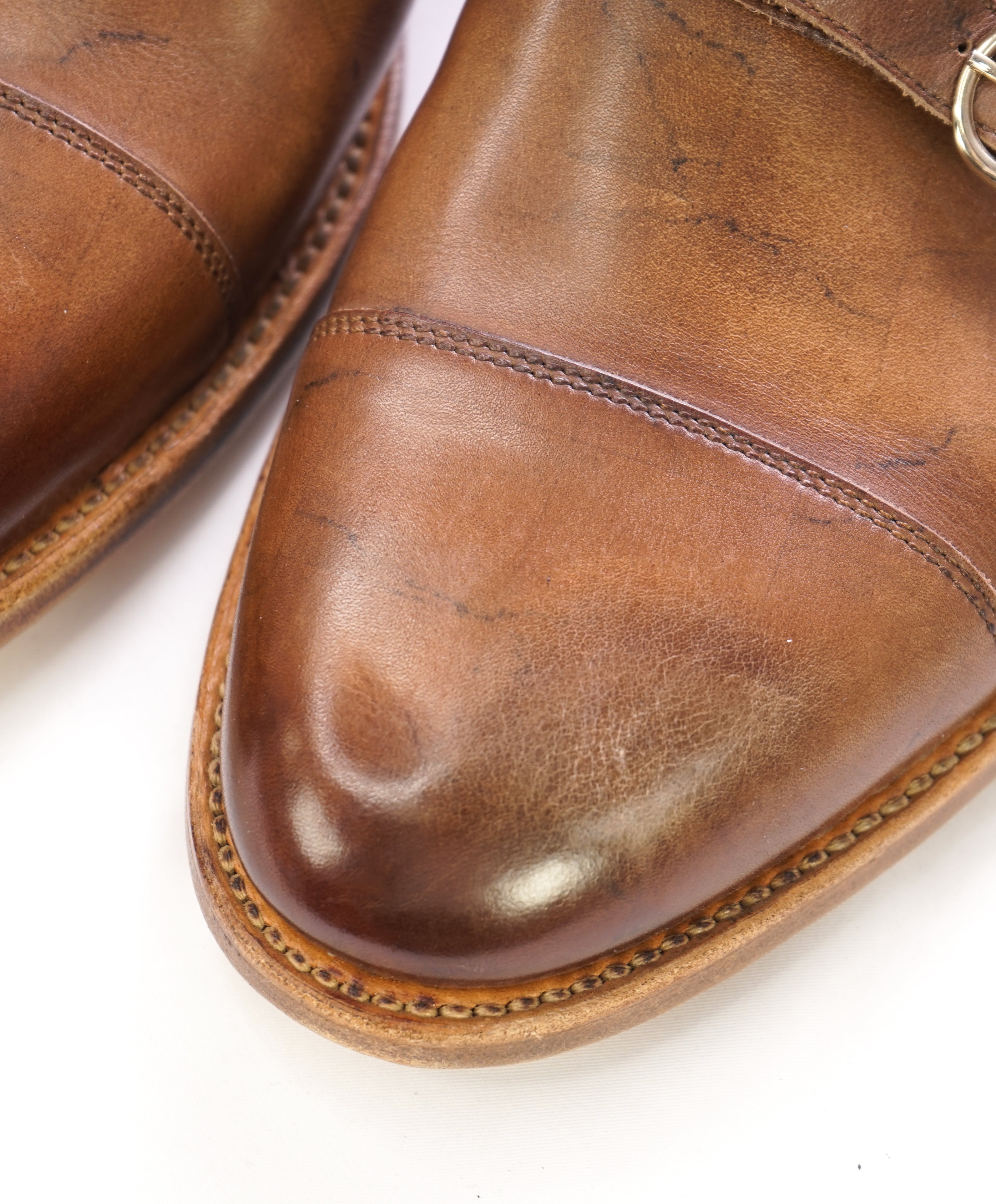 SANTONI - "GOODYEAR WELT” Distressed Monk Strap Patina Brown Premium - 9.5