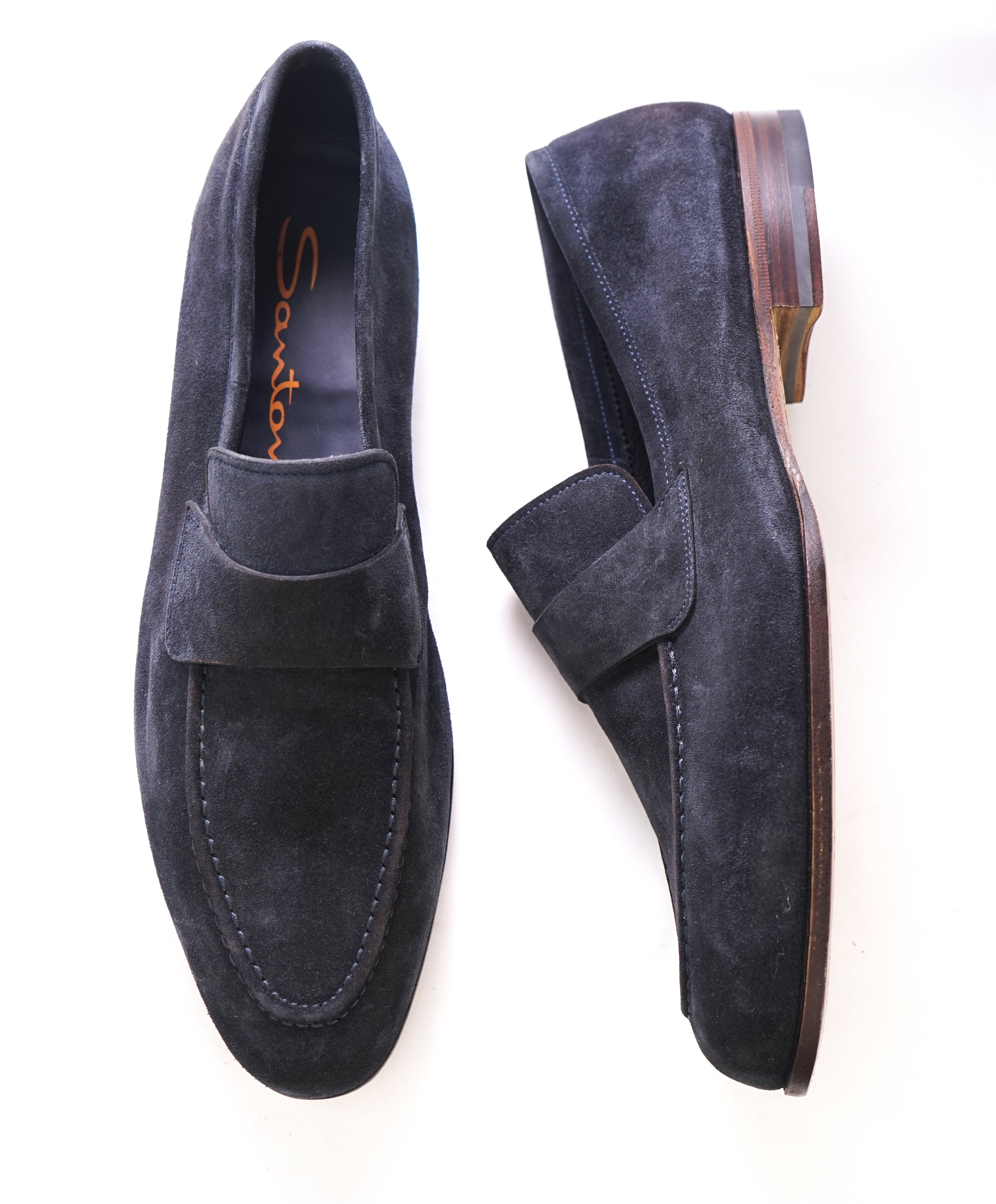 SANTONI - Blue Supple Suede Round Toe Strap Loafers - 11.5