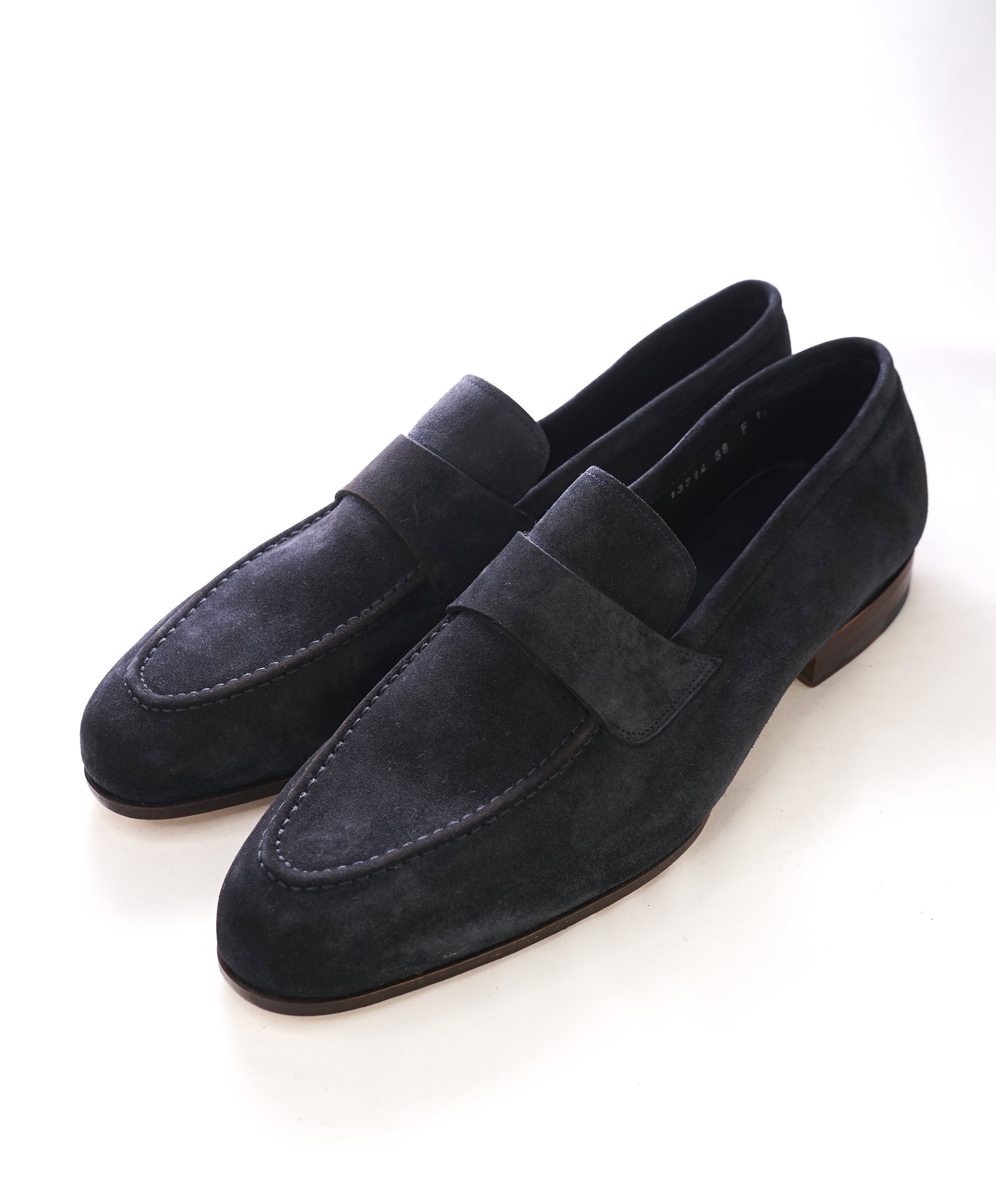 SANTONI - Blue Supple Suede Round Toe Strap Loafers - 11.5