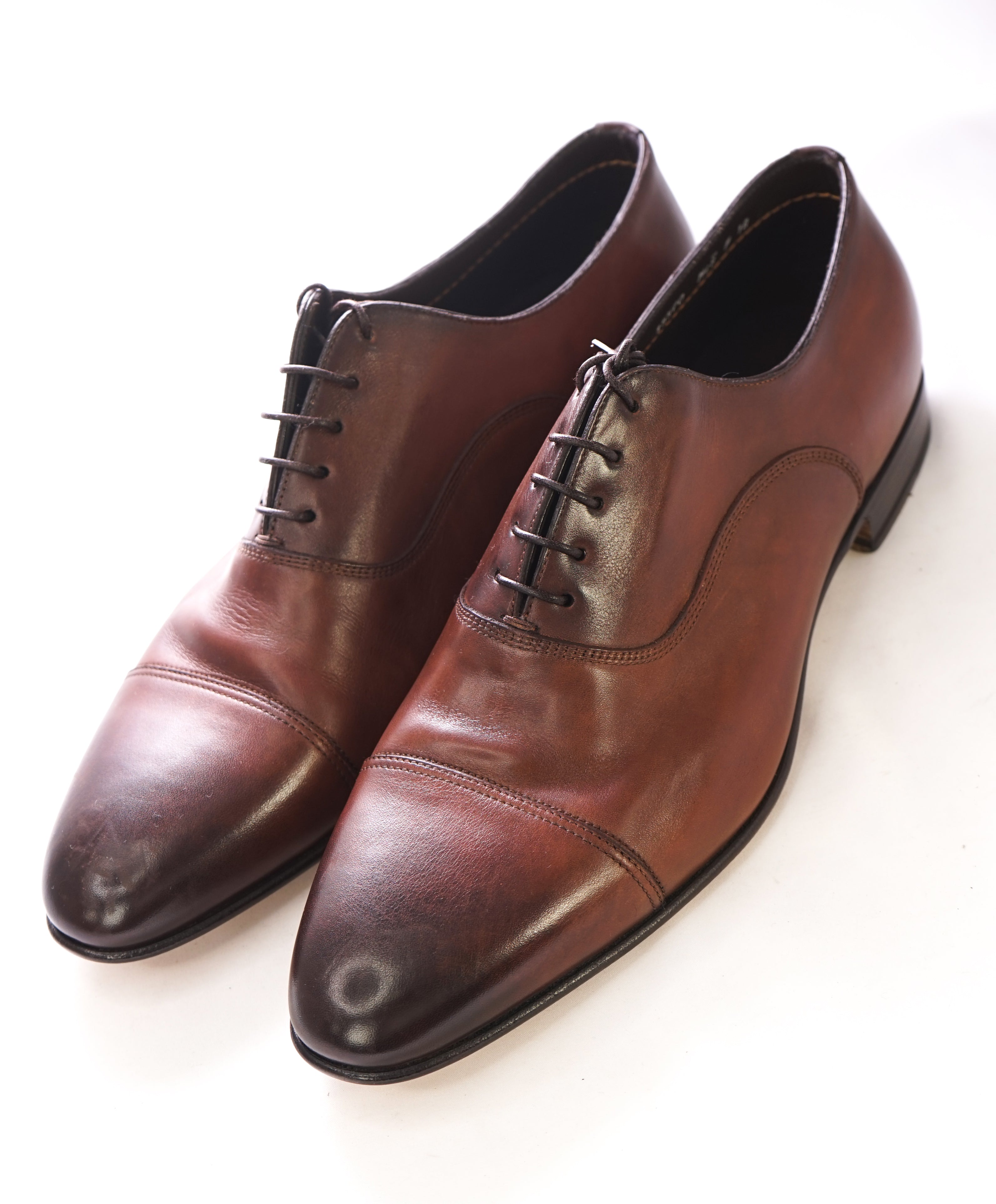 SANTONI - Antiqued Venetian Leather Oxfords Cap-toe Brown Patina - 11