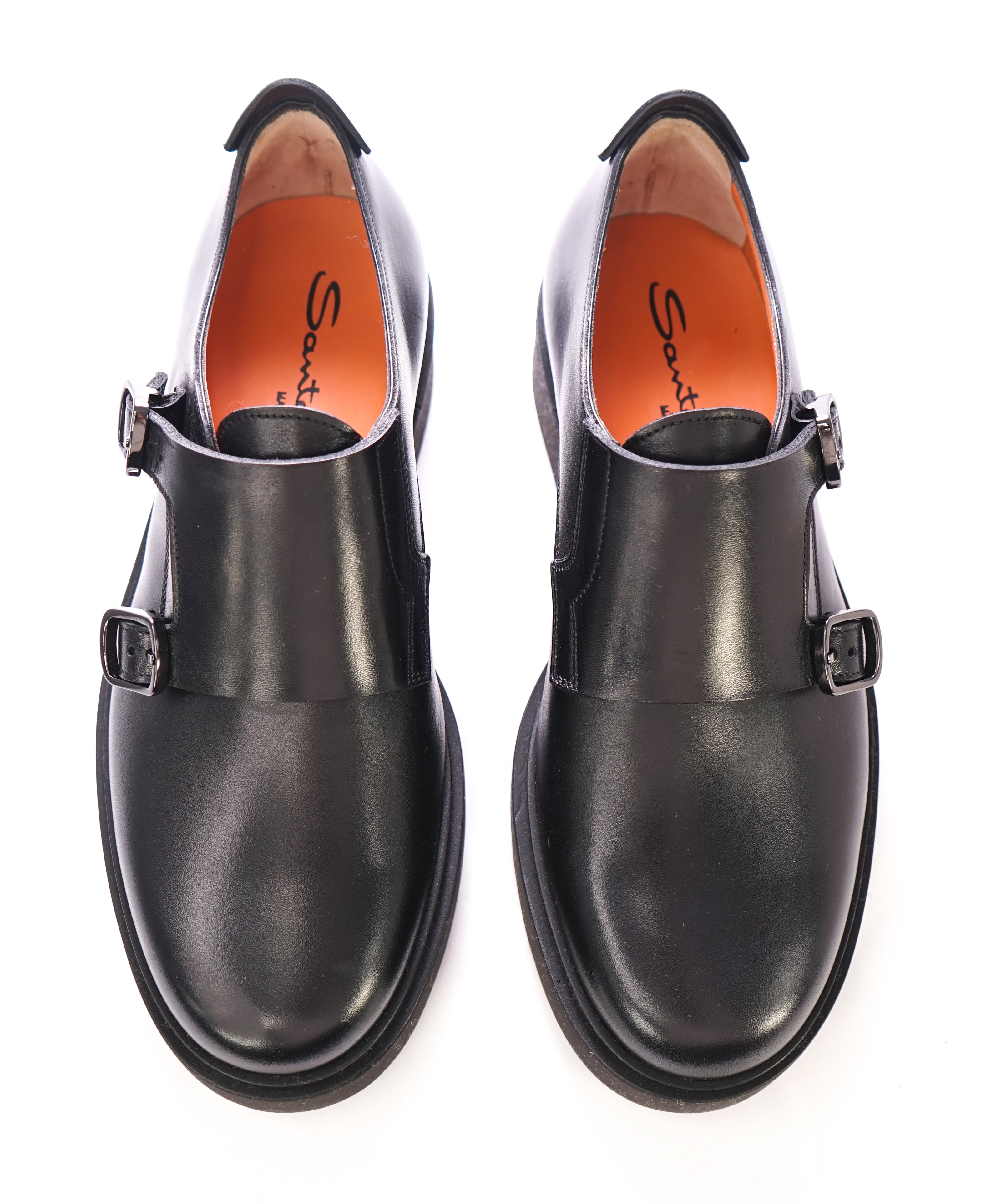 SANTONI - Black Monk Strap Lug Sole Loafers "LIVE TECH" Sole - 7