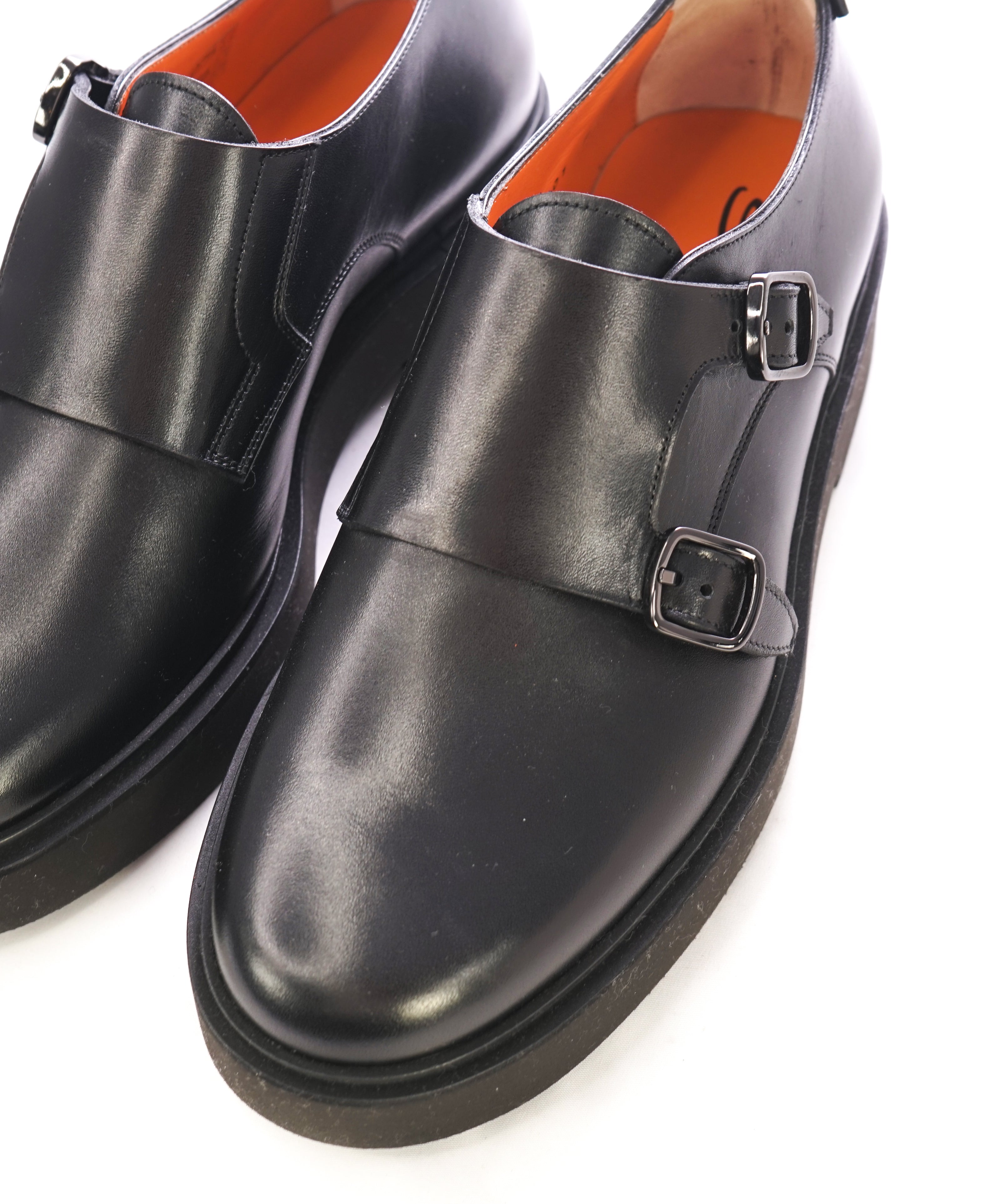 SANTONI - Black Monk Strap Lug Sole Loafers "LIVE TECH" Sole - 7