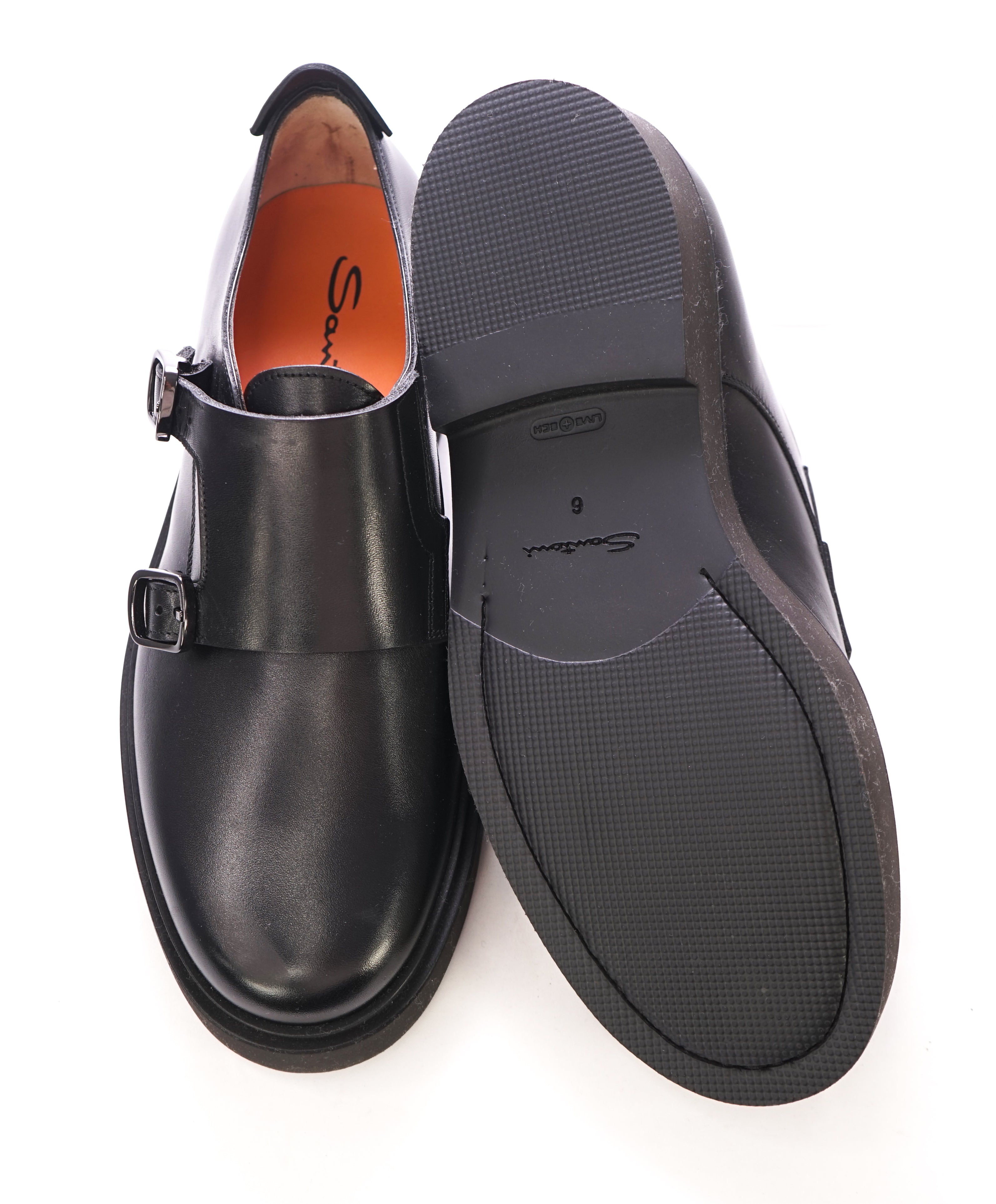 SANTONI - Black Monk Strap Lug Sole Loafers "LIVE TECH" Sole - 7