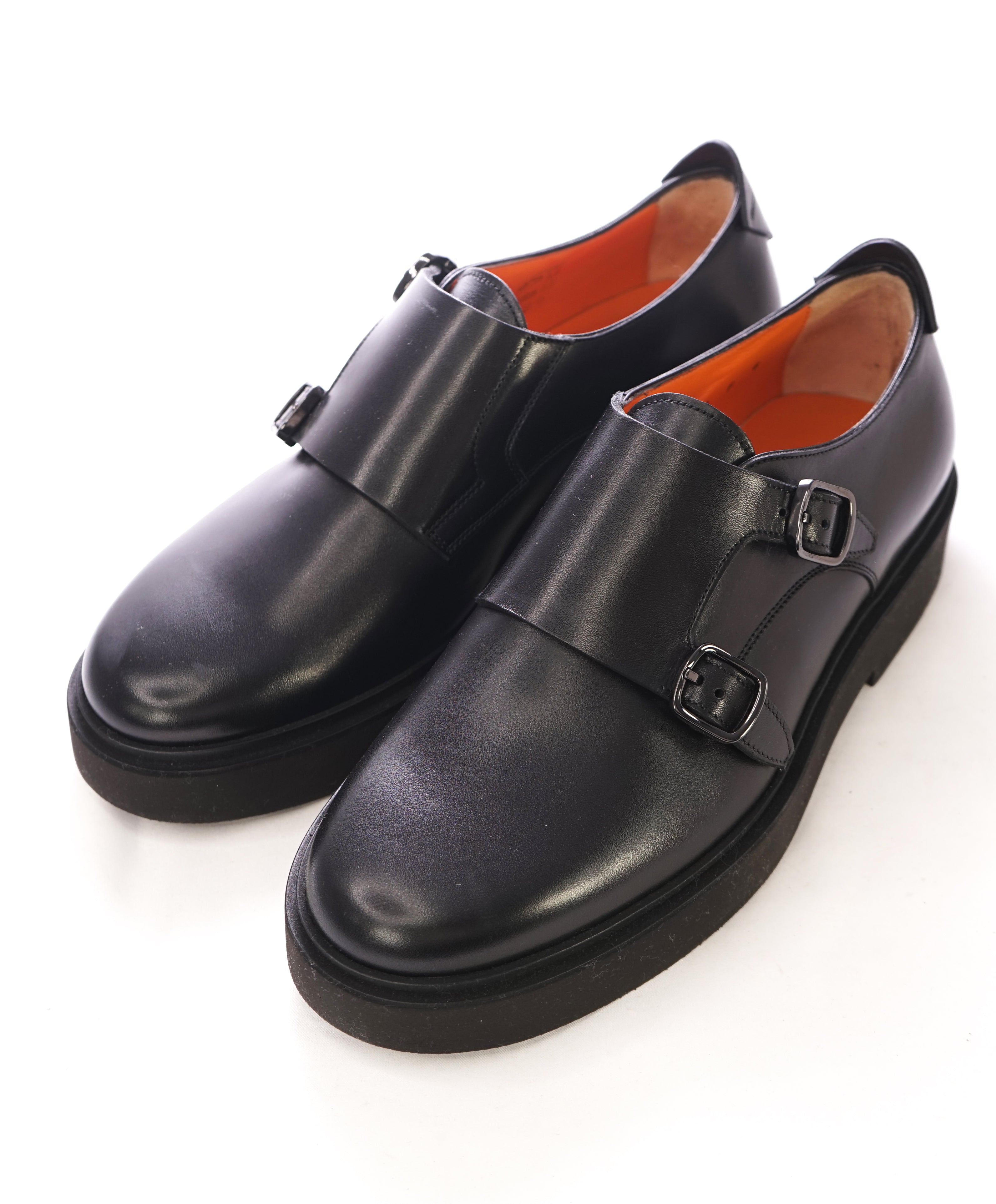 SANTONI - Black Monk Strap Lug Sole Loafers "LIVE TECH" Sole - 7