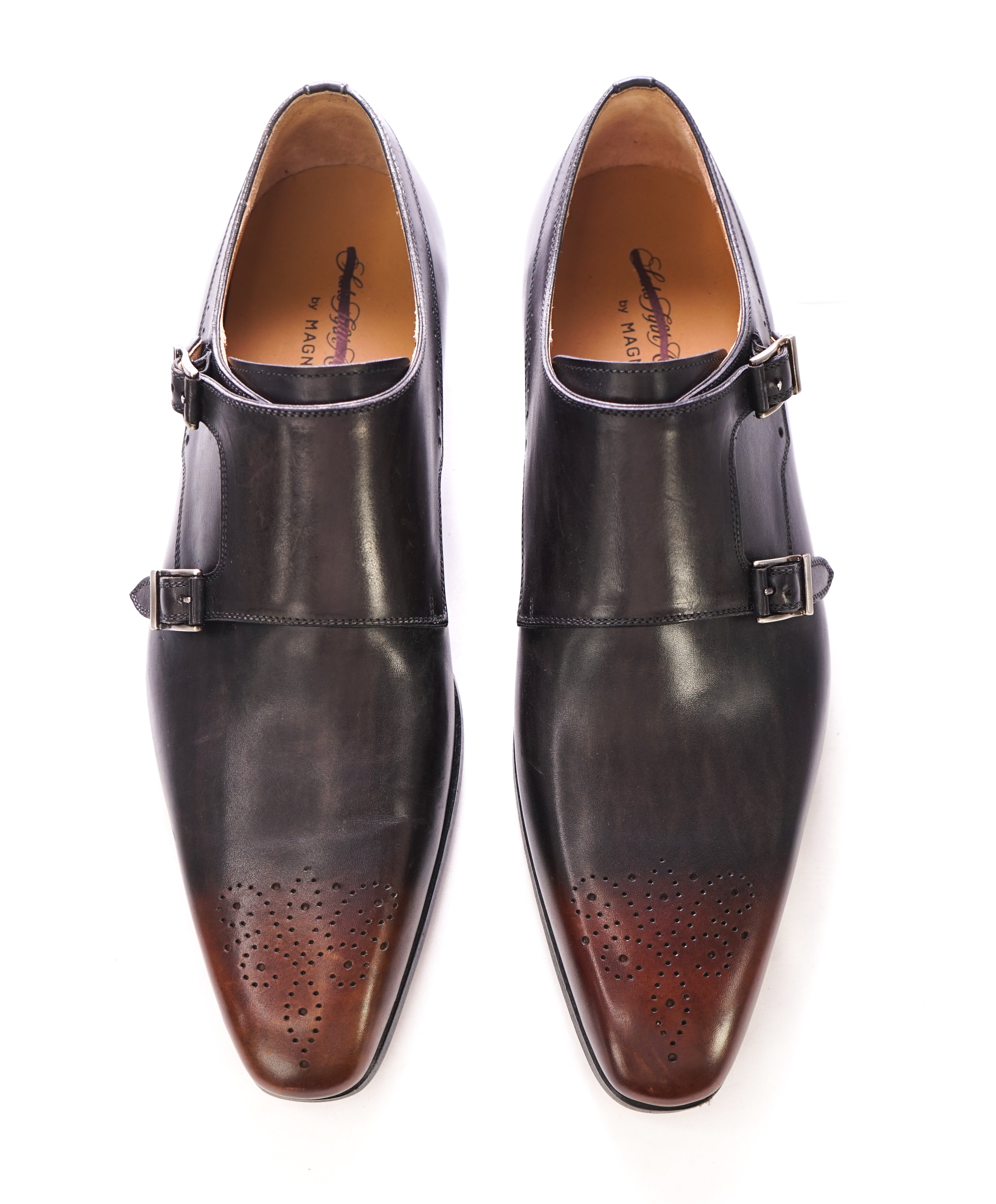 MAGNANNI - Double Monk Strap Loafers With Brown Gray Patina Detail - 9