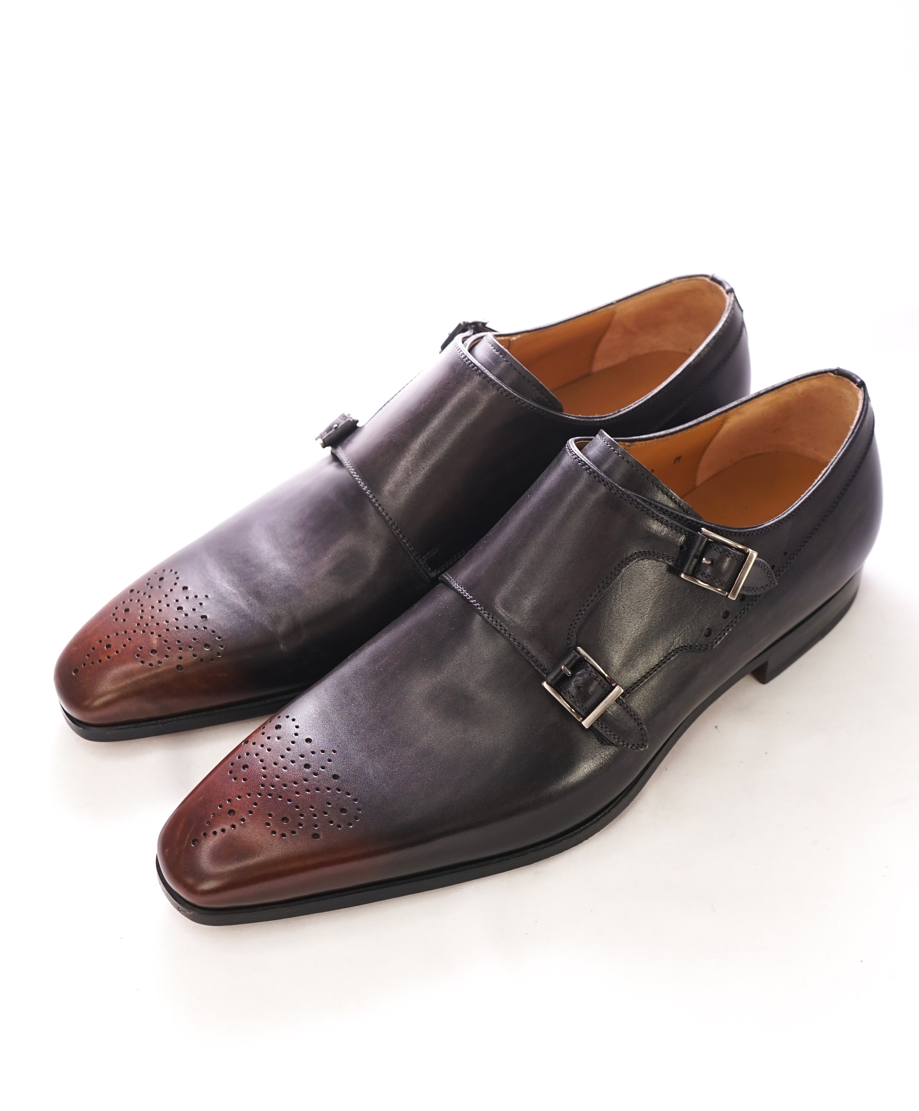 MAGNANNI - Double Monk Strap Loafers With Brown Gray Patina Detail - 9