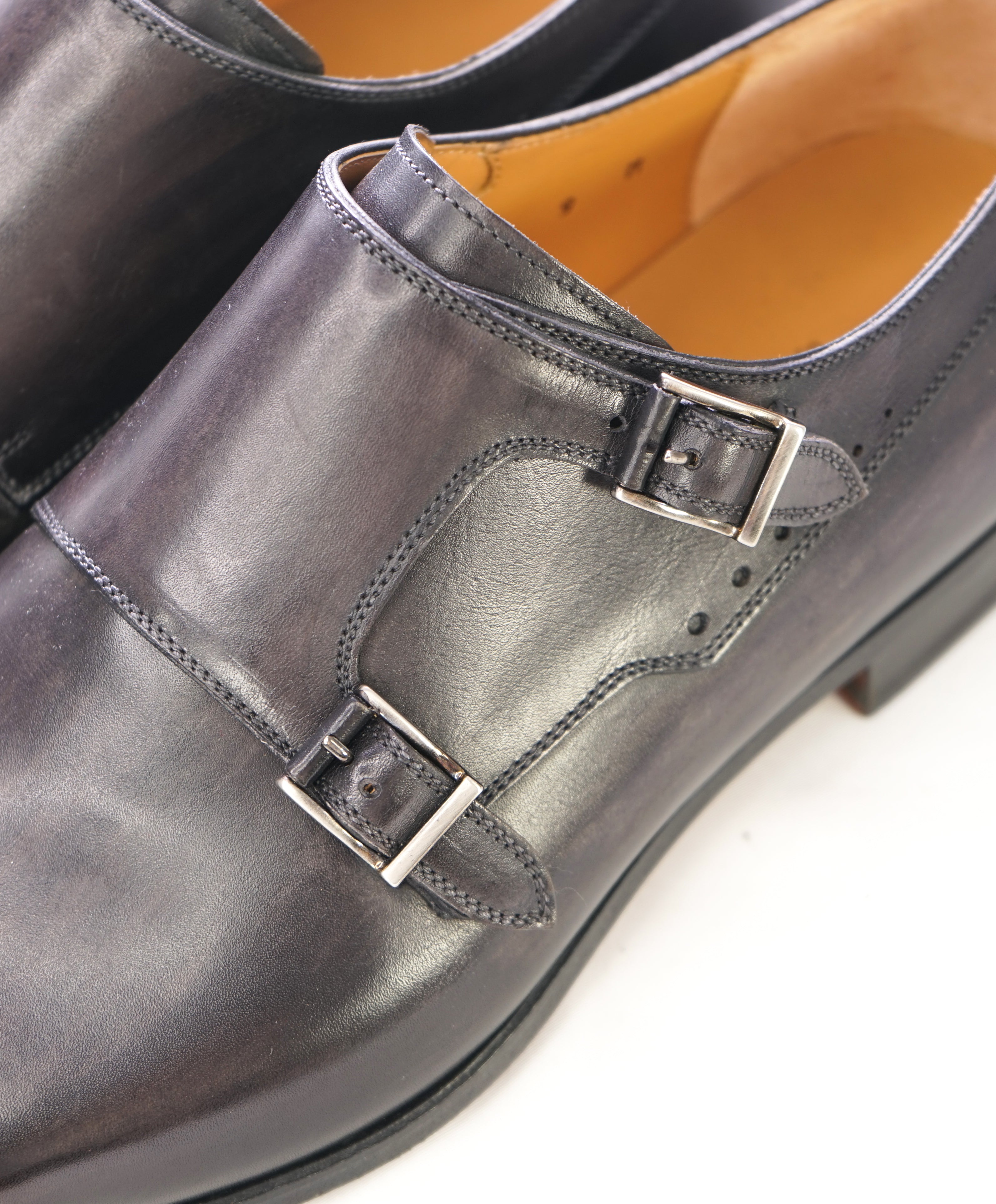 MAGNANNI - Double Monk Strap Loafers With Brown Gray Patina Detail - 9