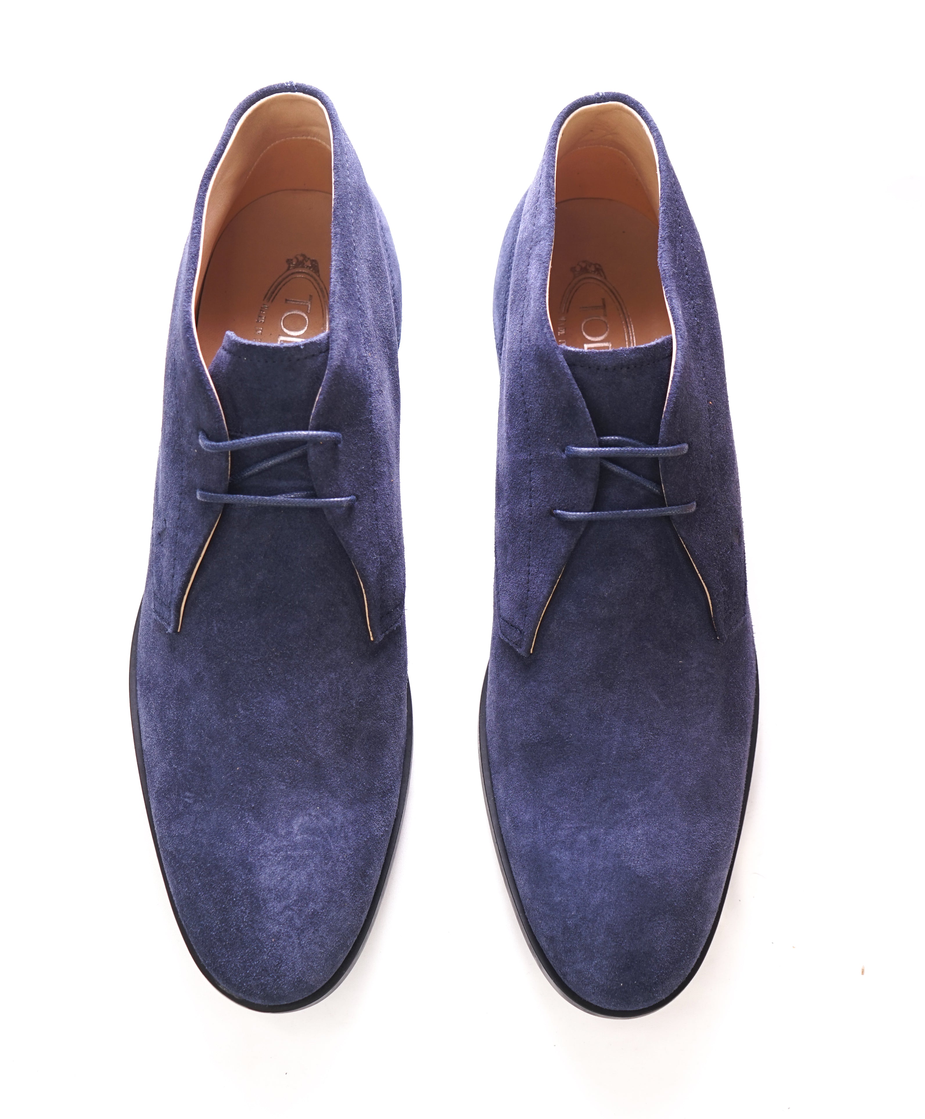 TOD’S - Supple Blue Suede Logo Chukka Boot With Logo - 12.5