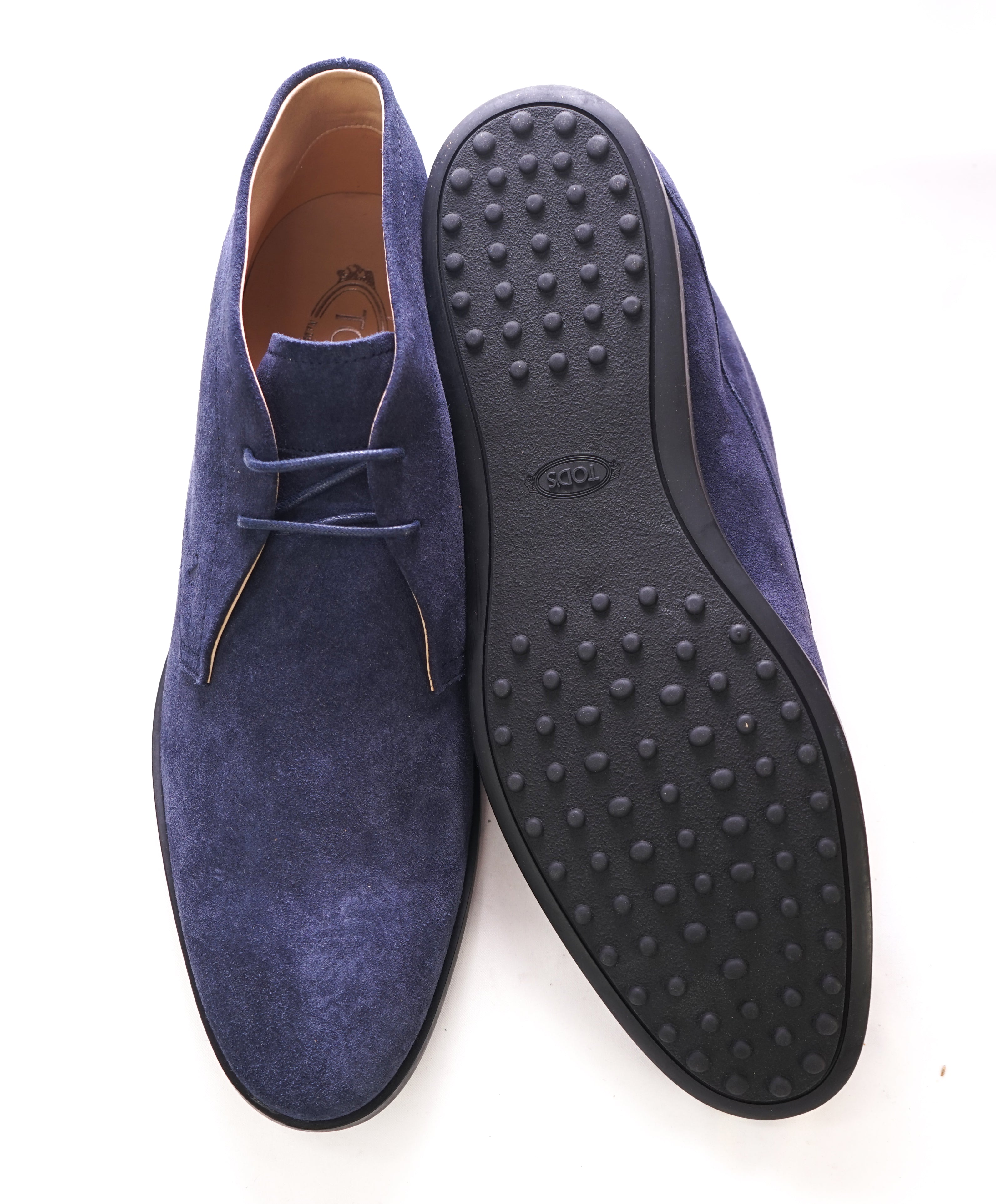 TOD’S - Supple Blue Suede Logo Chukka Boot With Logo - 12.5