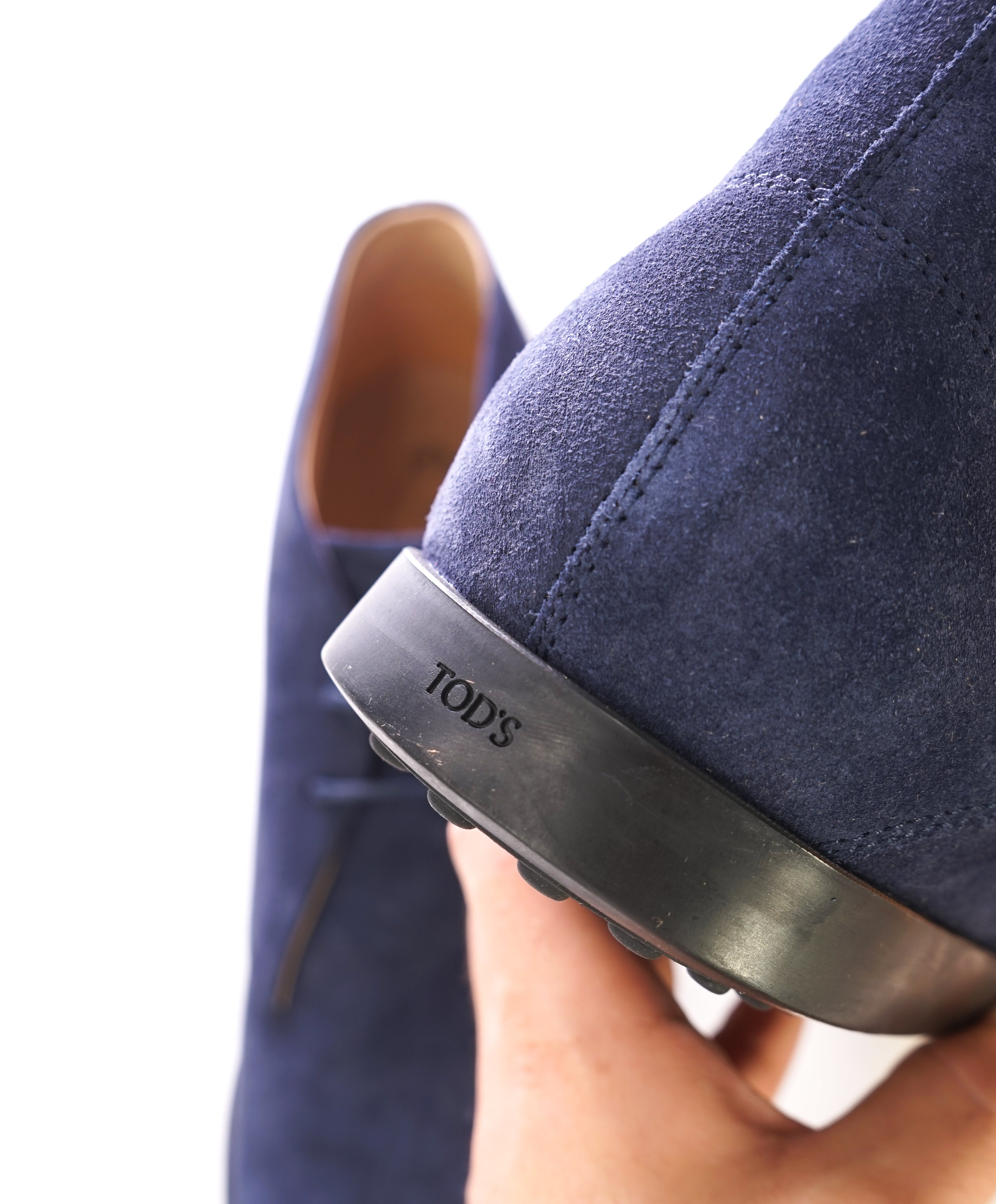 TOD’S - Supple Blue Suede Logo Chukka Boot With Logo - 11