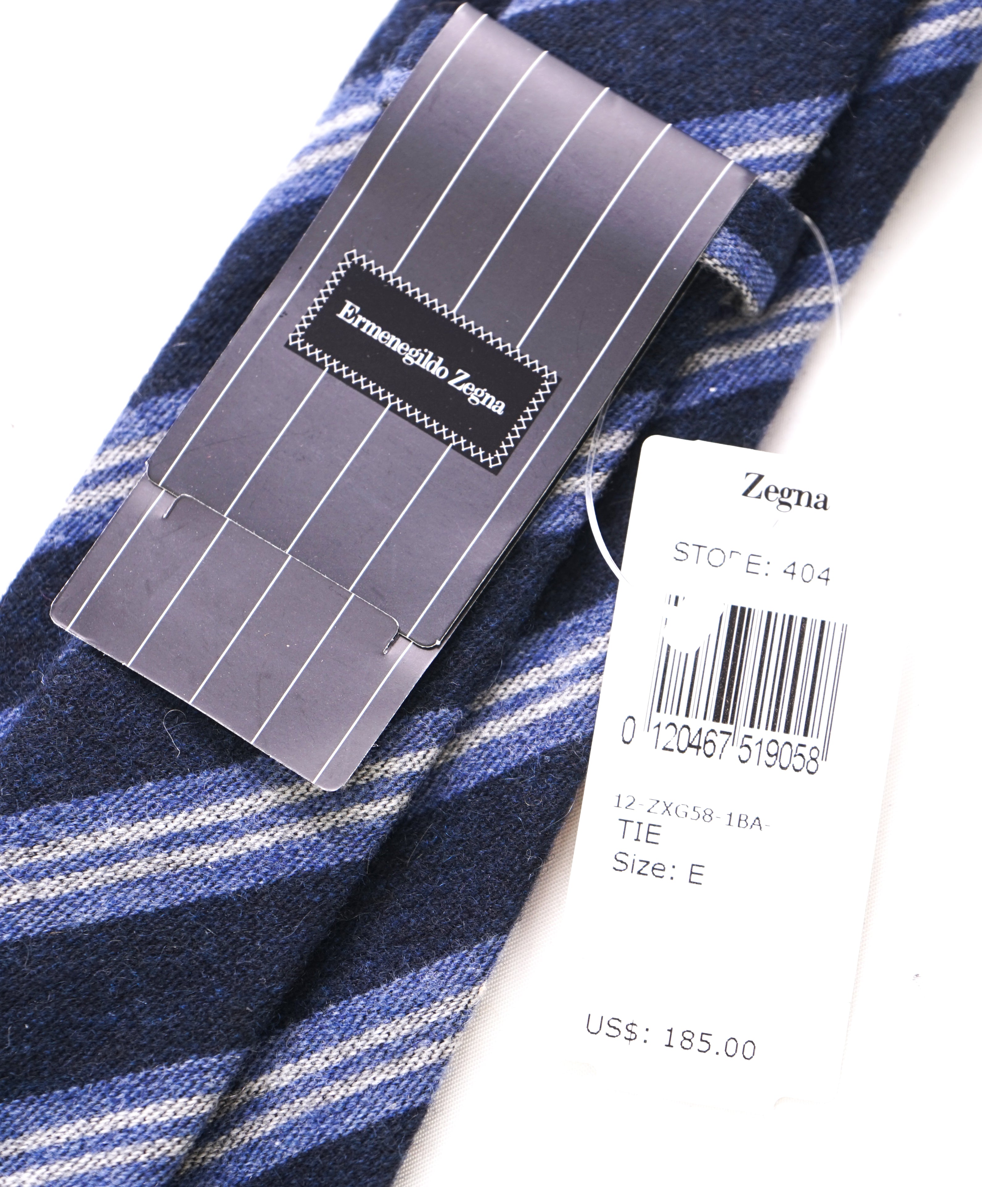 $185 ERMENEGILDO ZEGNA - Blue Stripe CASHMERE / WOOL / SILK Blend - Tie