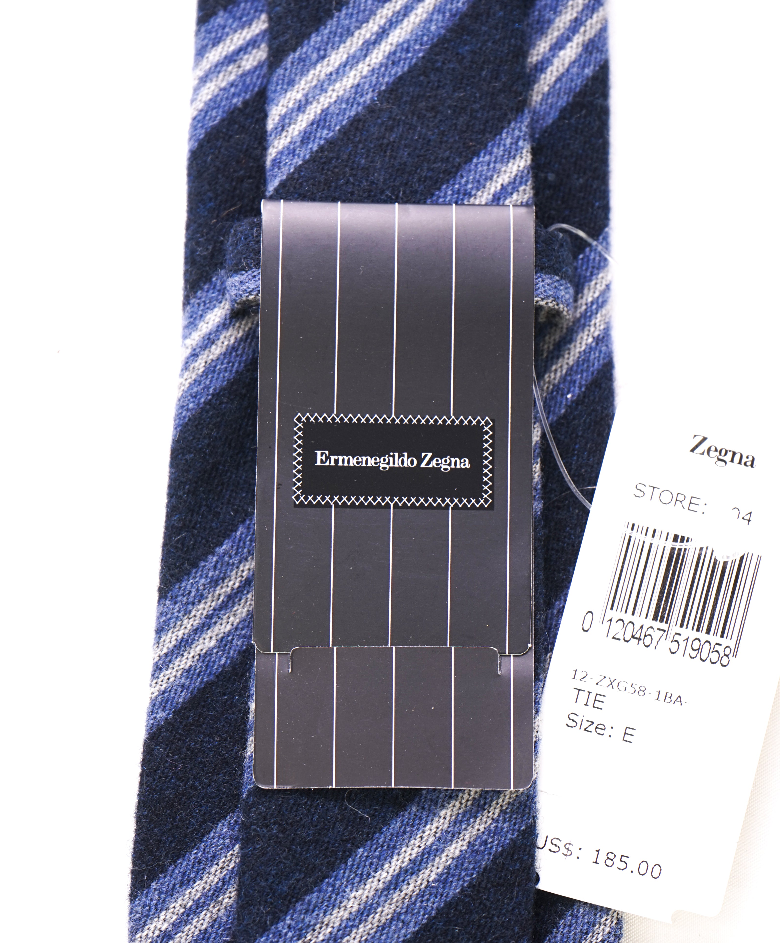 $185 ERMENEGILDO ZEGNA - Blue Stripe CASHMERE / WOOL / SILK Blend - Tie