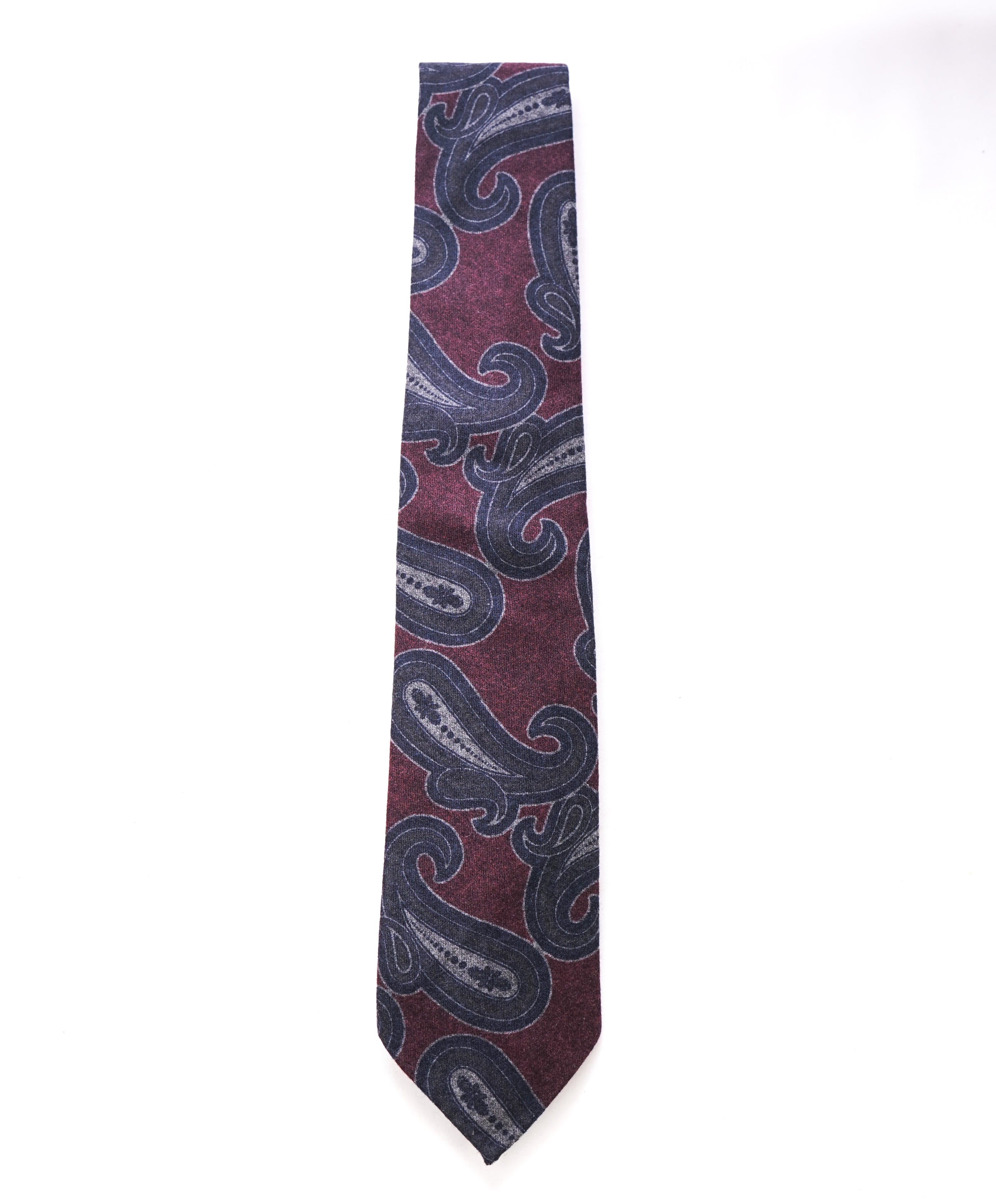 $185 ERMENEGILDO ZEGNA - Maroon Paisley FLANNEL WOOL Unlined - Tie