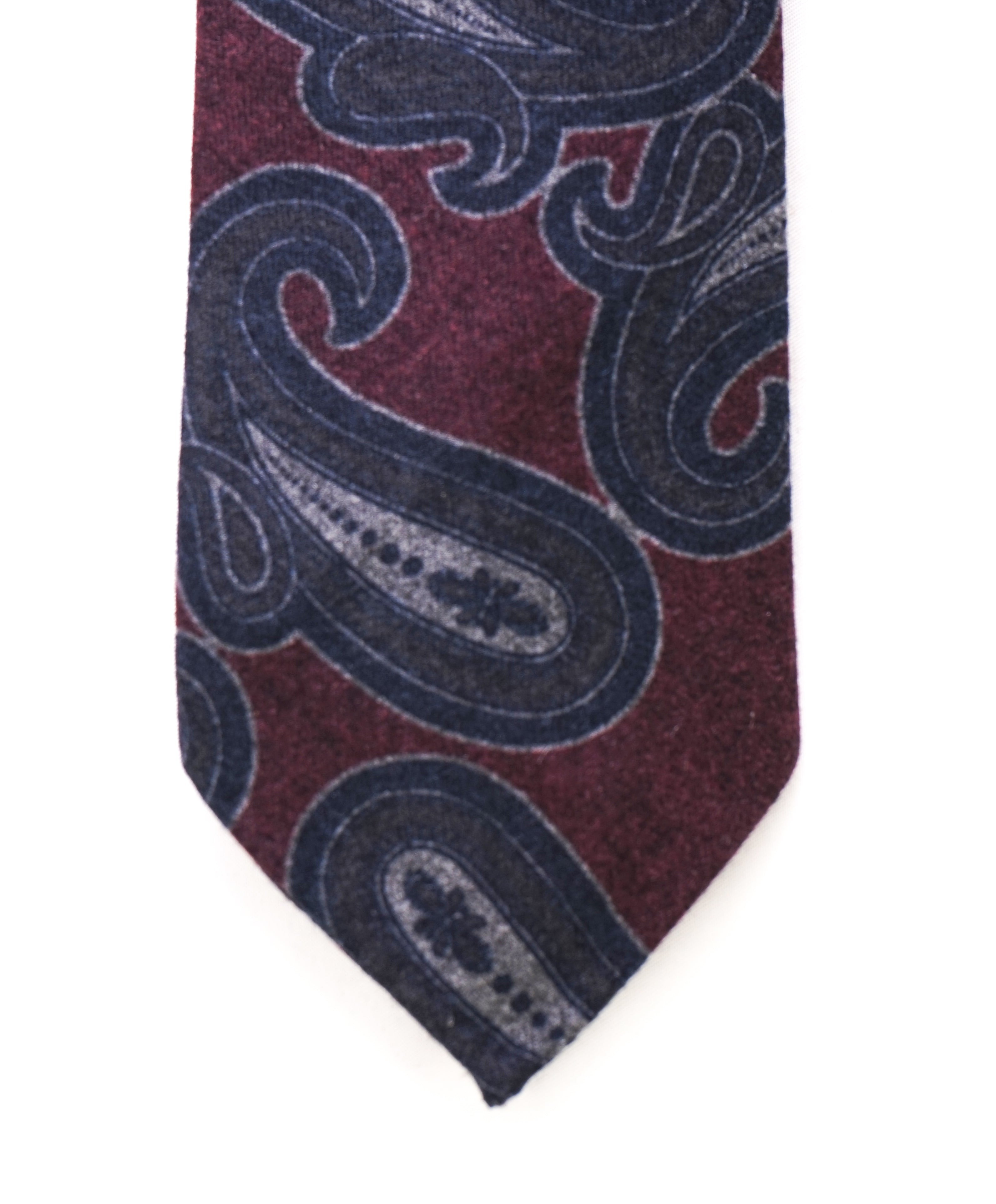 $185 ERMENEGILDO ZEGNA - Maroon Paisley FLANNEL WOOL Unlined - Tie