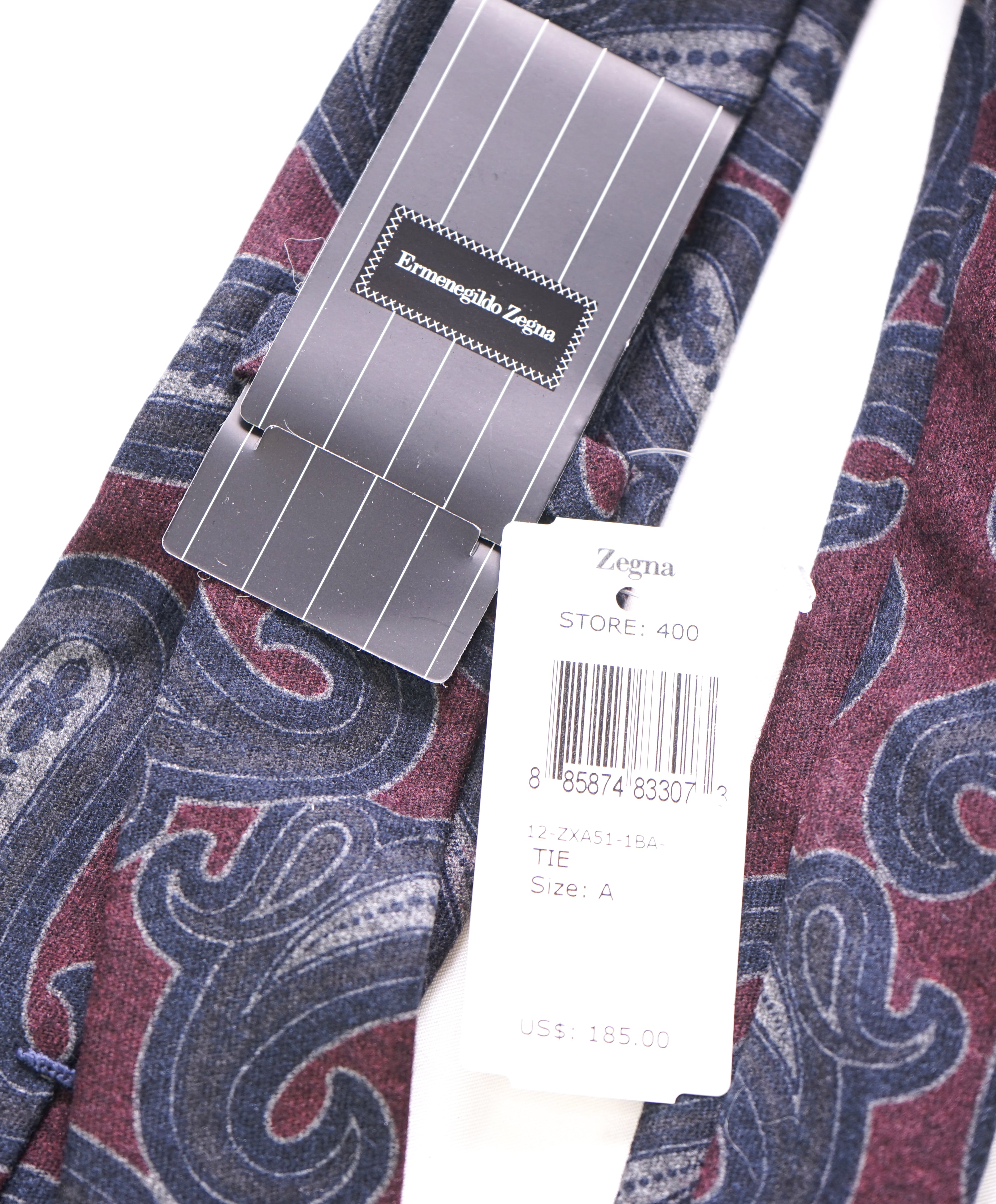 $185 ERMENEGILDO ZEGNA - Maroon Paisley FLANNEL WOOL Unlined - Tie