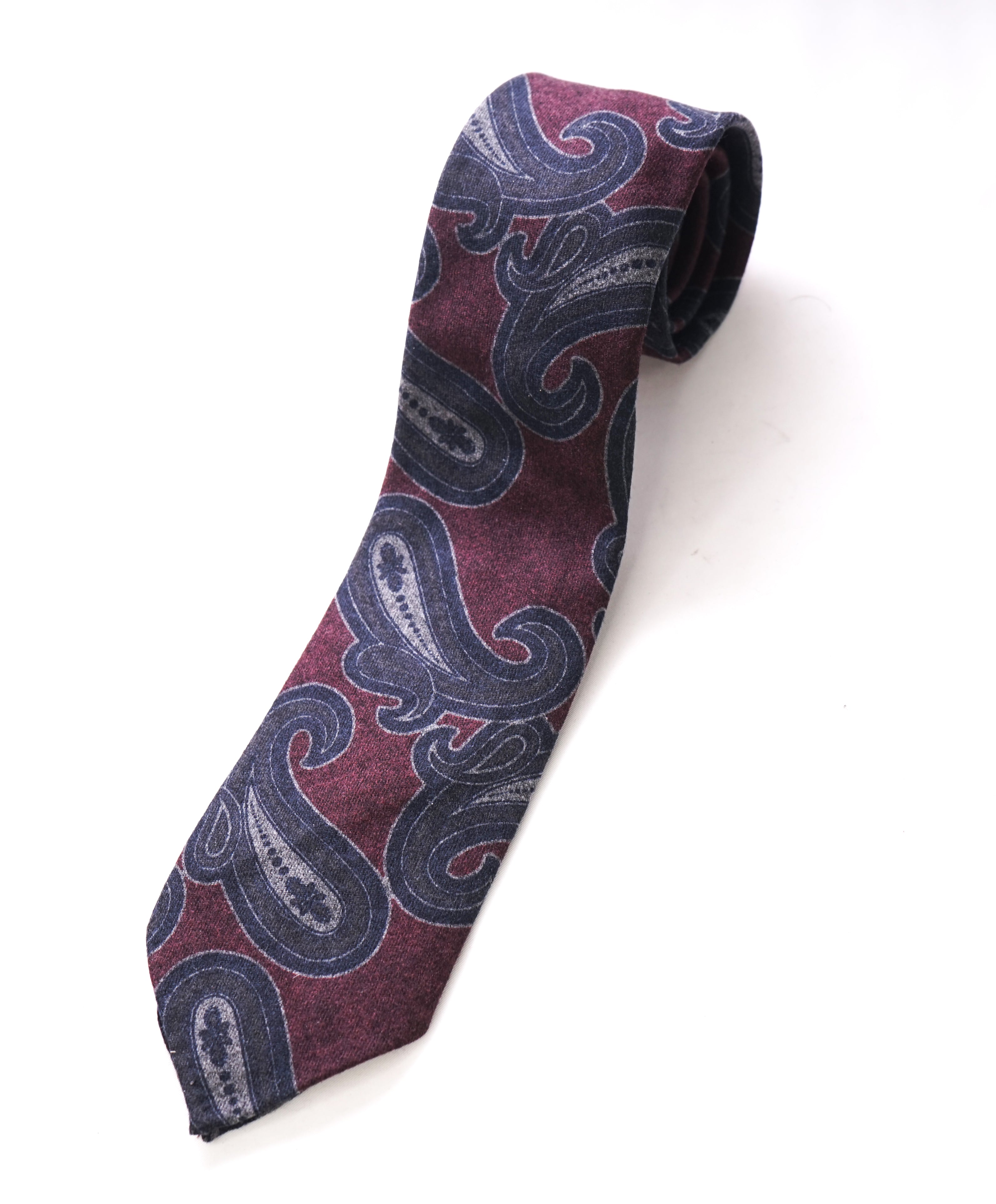 $185 ERMENEGILDO ZEGNA - Maroon Paisley FLANNEL WOOL Unlined - Tie