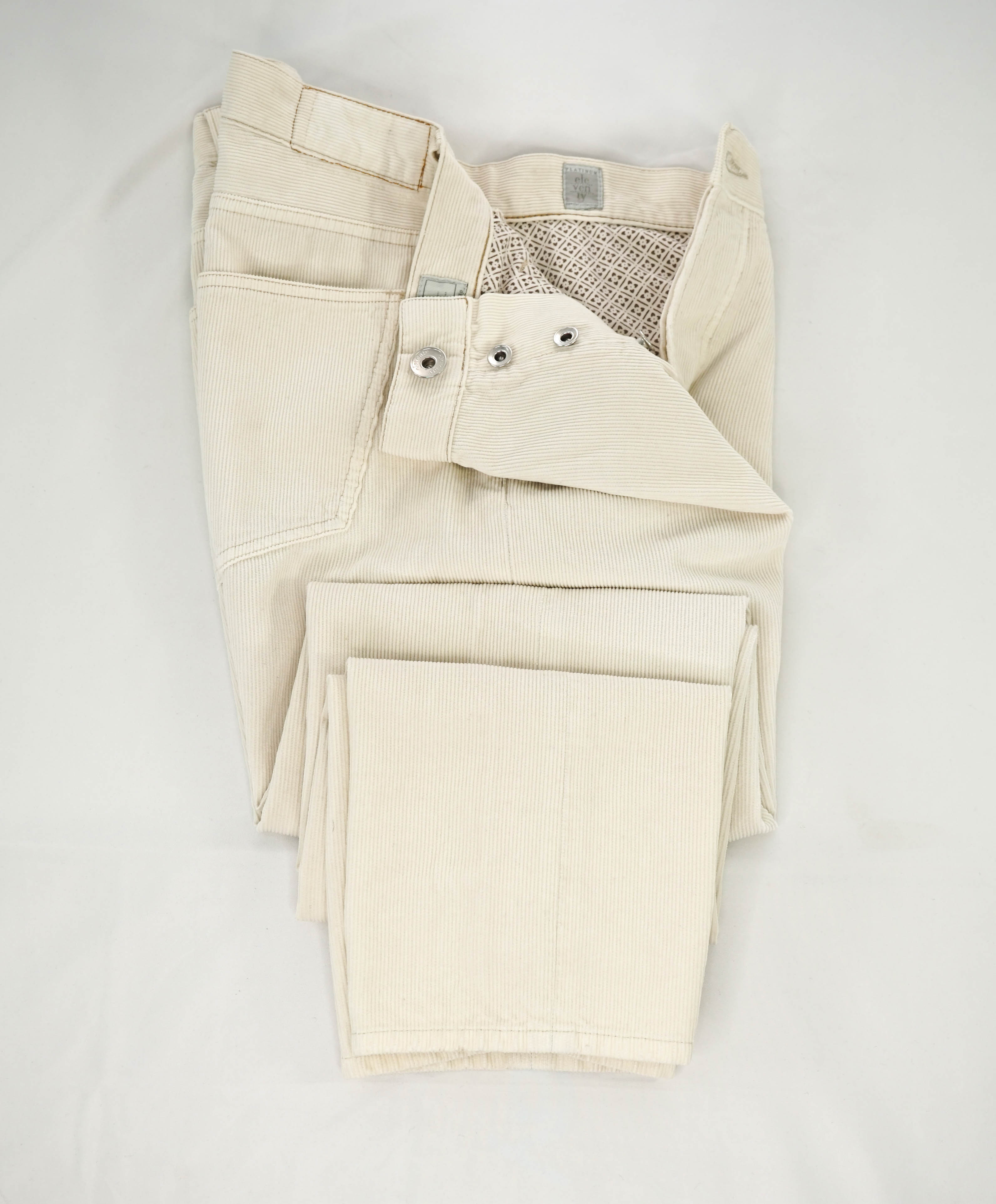 ELEVENTY - 5-Pocket Neutral Beige/Ivory Chino Twill/Cord Cotton Pants - 33W