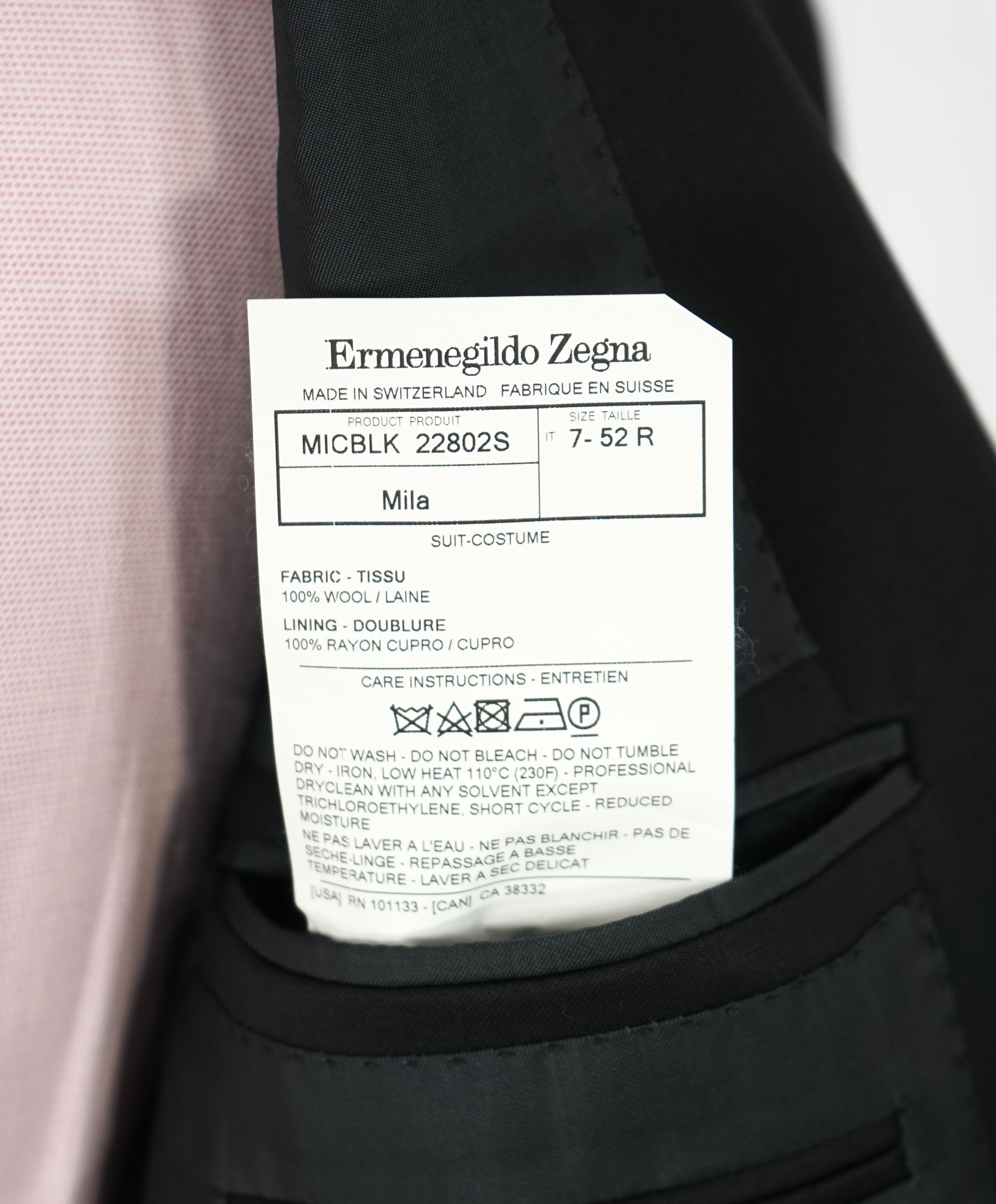 ERMENEGILDO ZEGNA -"MICRONSPHERE MILA" PEAK LAPEL Black Tuxedo - 42R