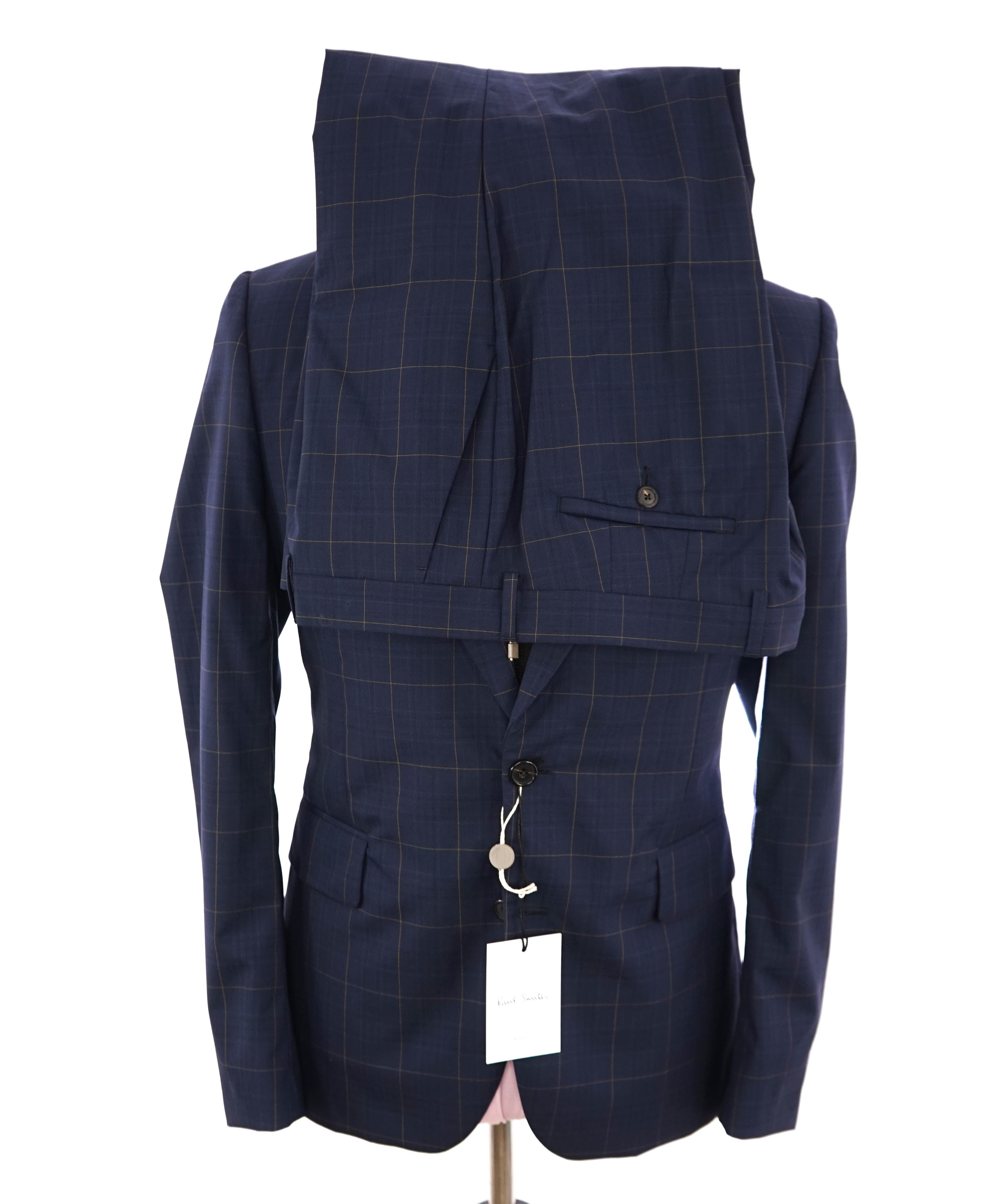 PAUL SMITH - by CARLO BARBERA "SOHO FIT" Wool Blue/Camel Check Suit - 42R