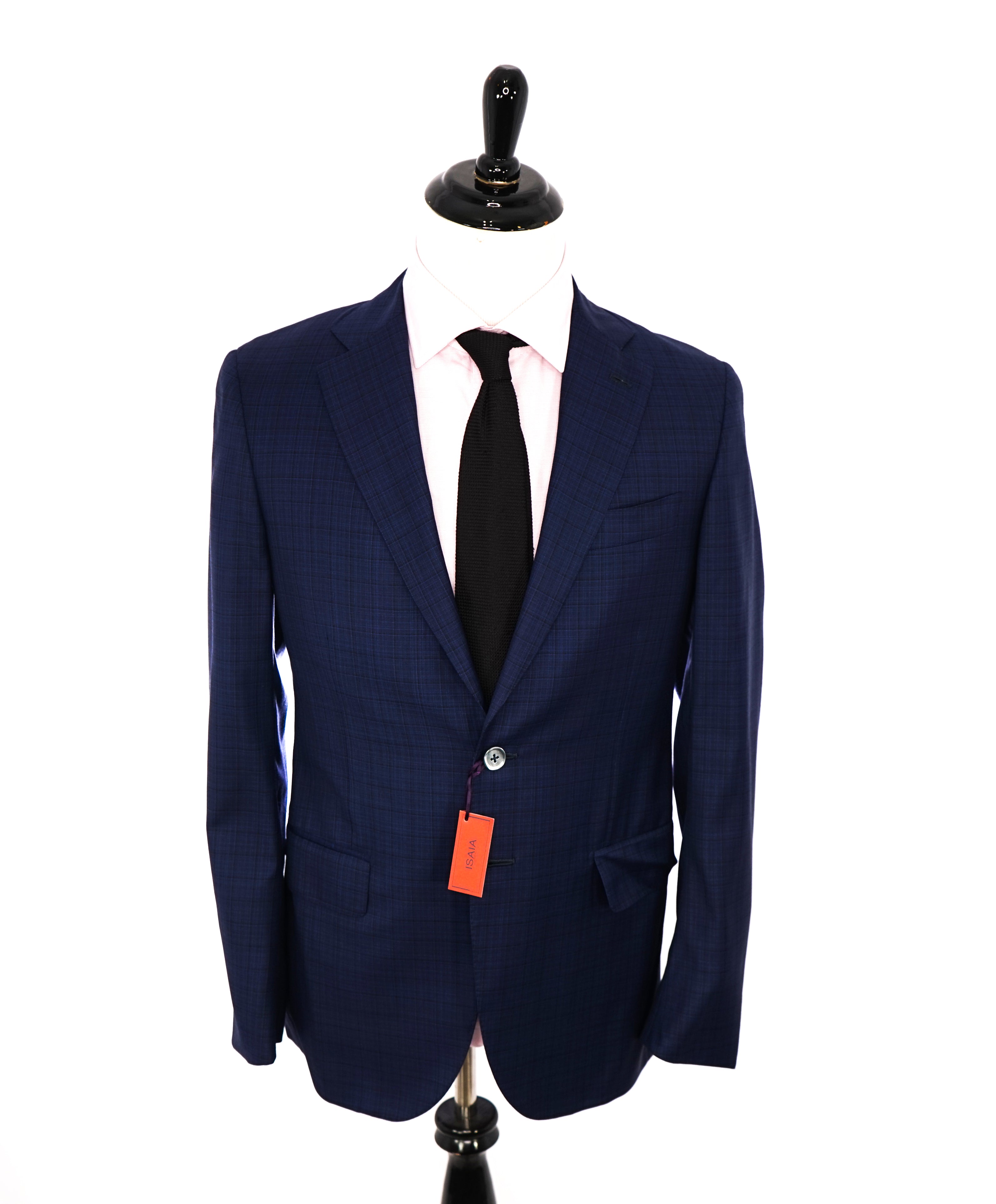 ISAIA - MOP Buttons Blue Check Plaid Suit With Logo Detailing - 40R