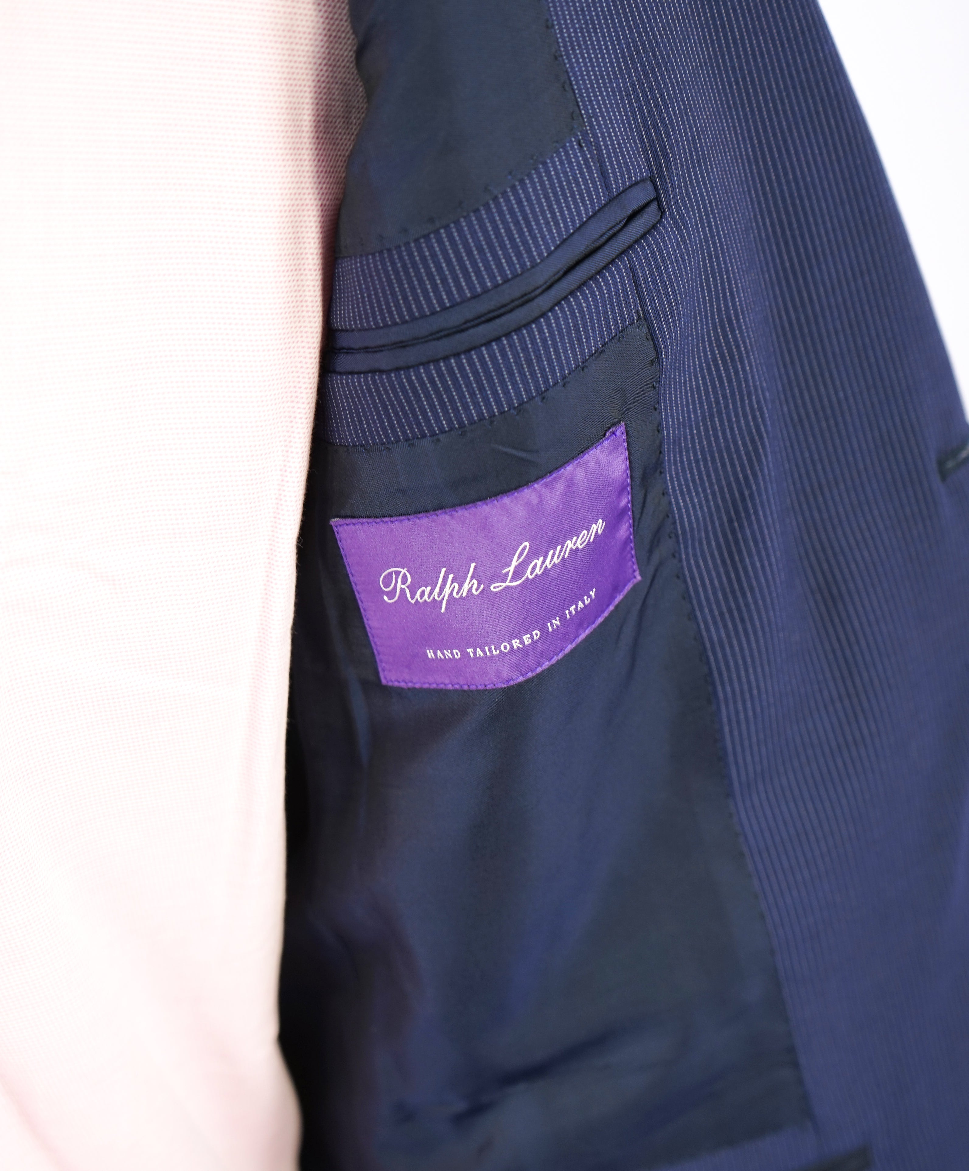 RALPH LAUREN PURPLE LABEL - *Custom* Pencil Stripe Blue SIDE TABS Suit - 38S