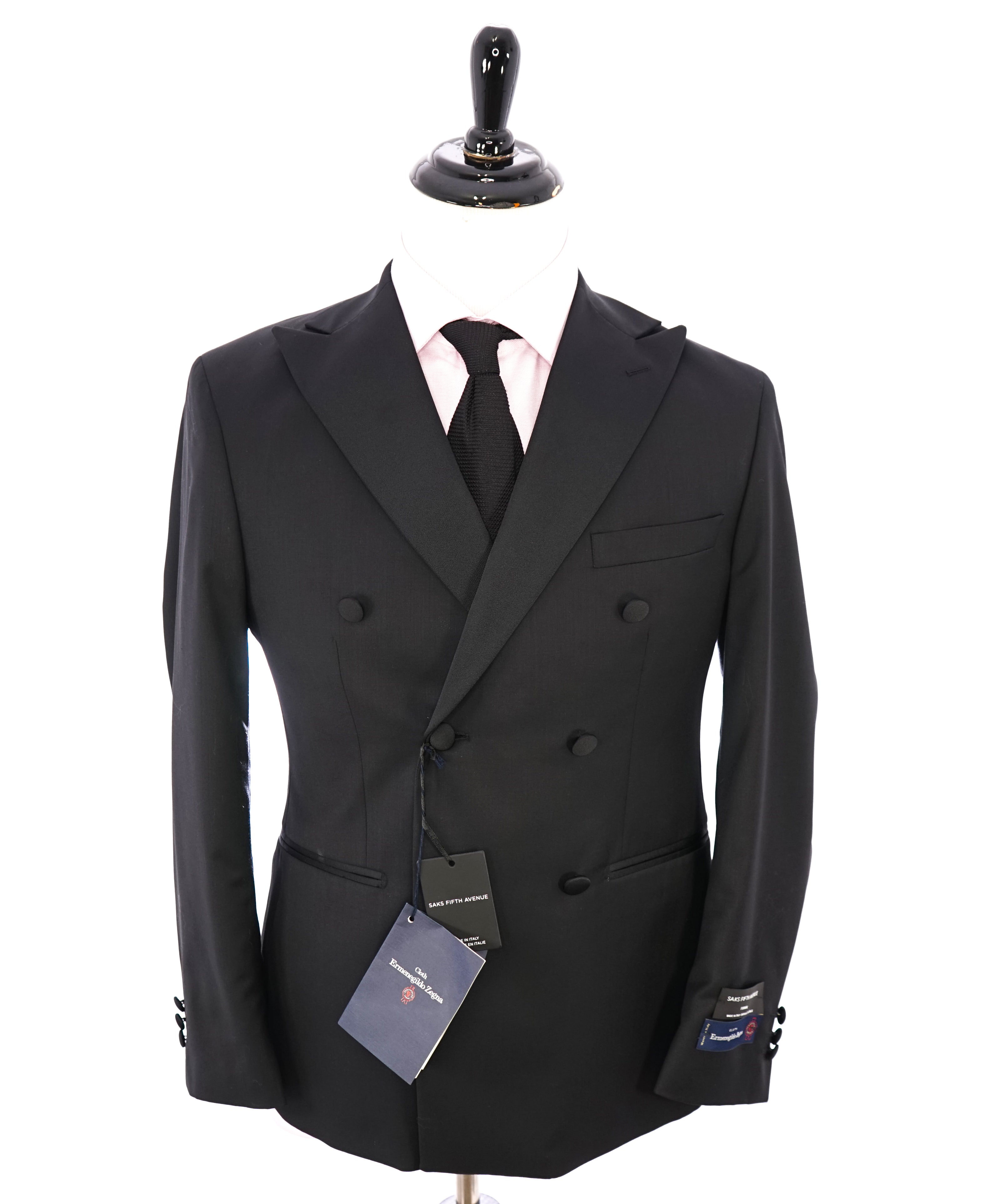 ERMENEGILDO ZEGNA - By SAKS FIFTH AVENUE "SILK" Black DB Tuxedo Suit - 38S