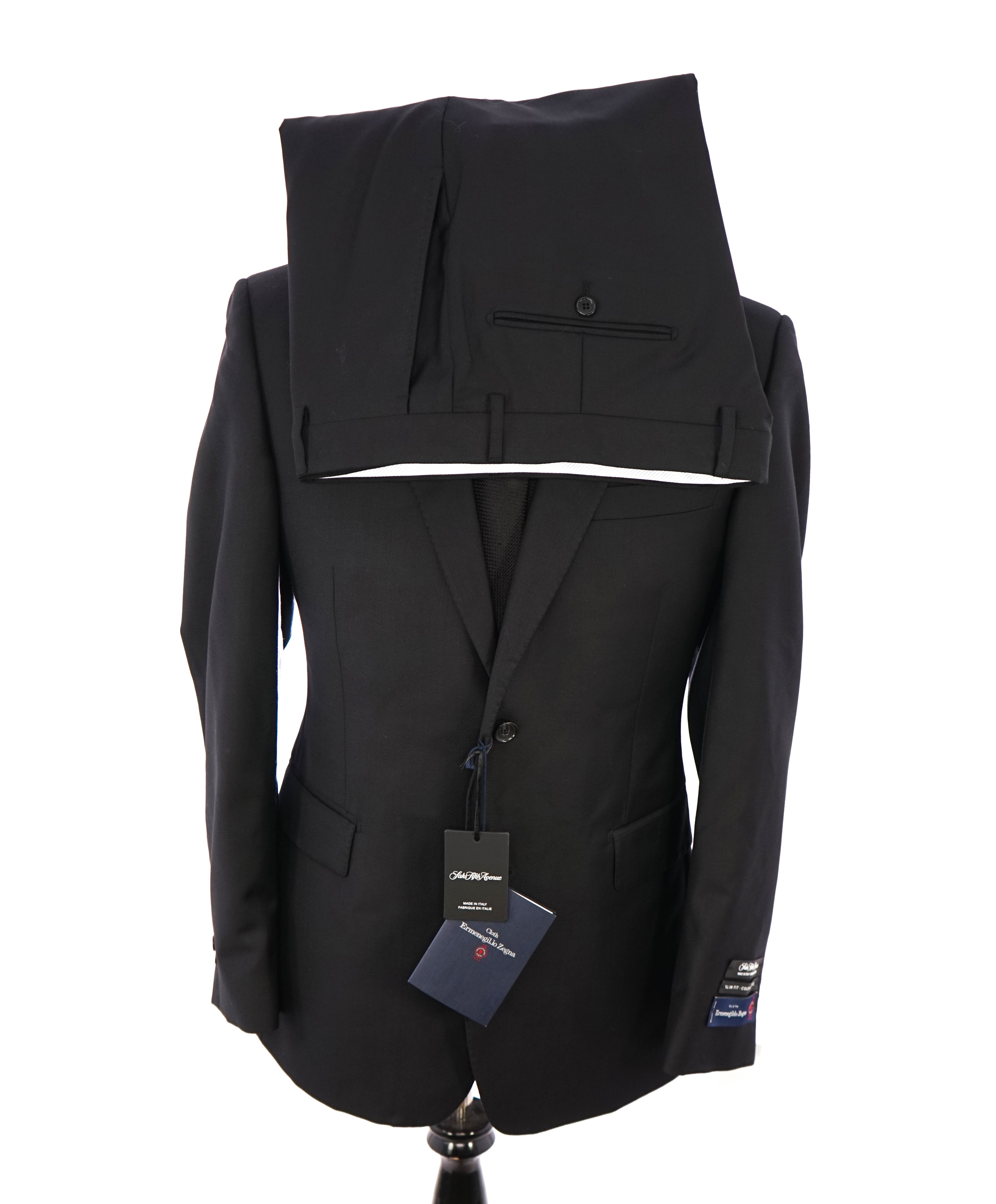 ERMENEGILDO ZEGNA - By SAKS FIFTH AVENUE Textured Weave Black Suit - 40R