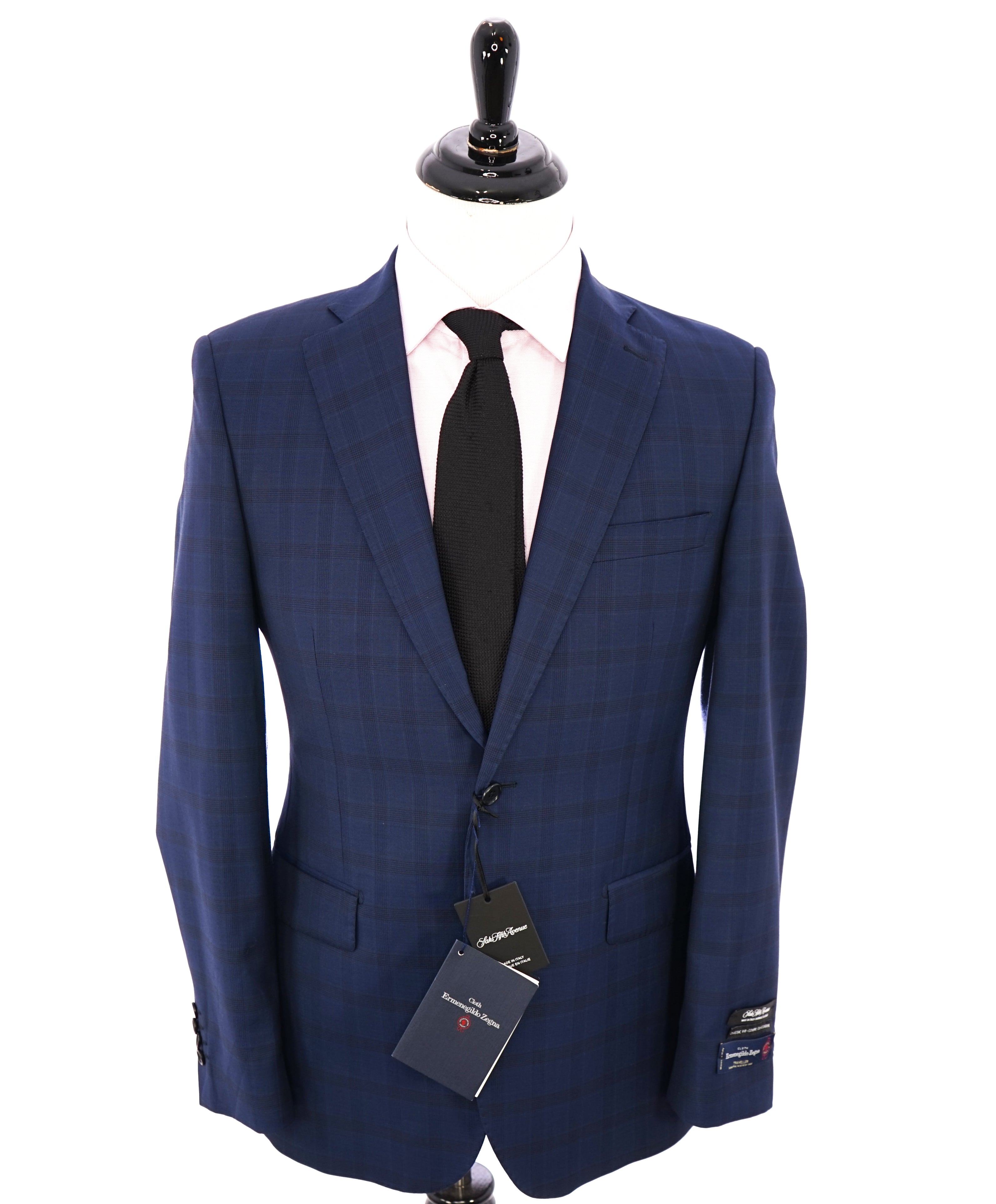 ERMENEGILDO ZEGNA - By SAKS FIFTH AVENUE "Classic" Blue Plaid Check Suit - 38R