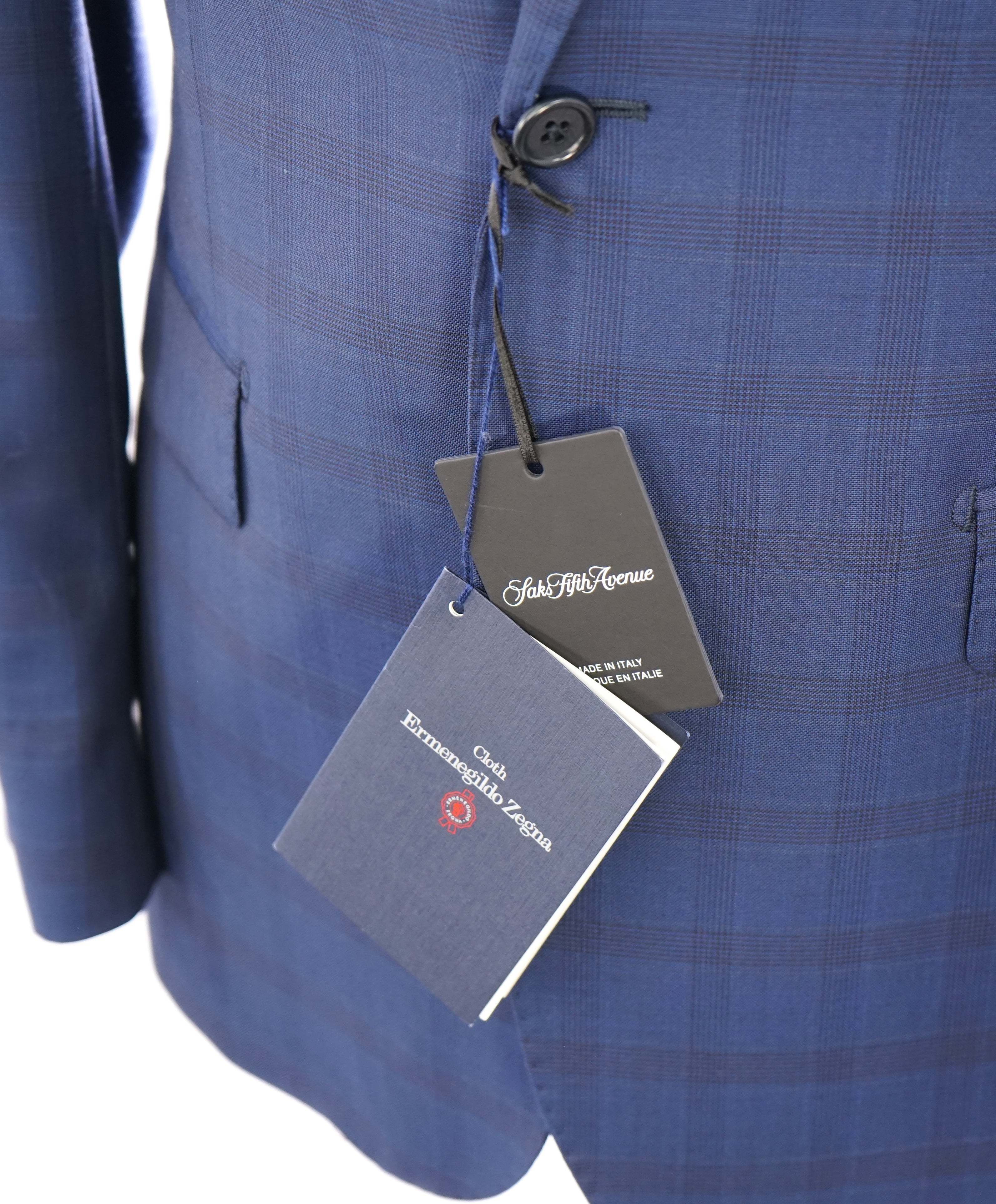 ERMENEGILDO ZEGNA - By SAKS FIFTH AVENUE "Classic" Blue Plaid Check Suit - 38R