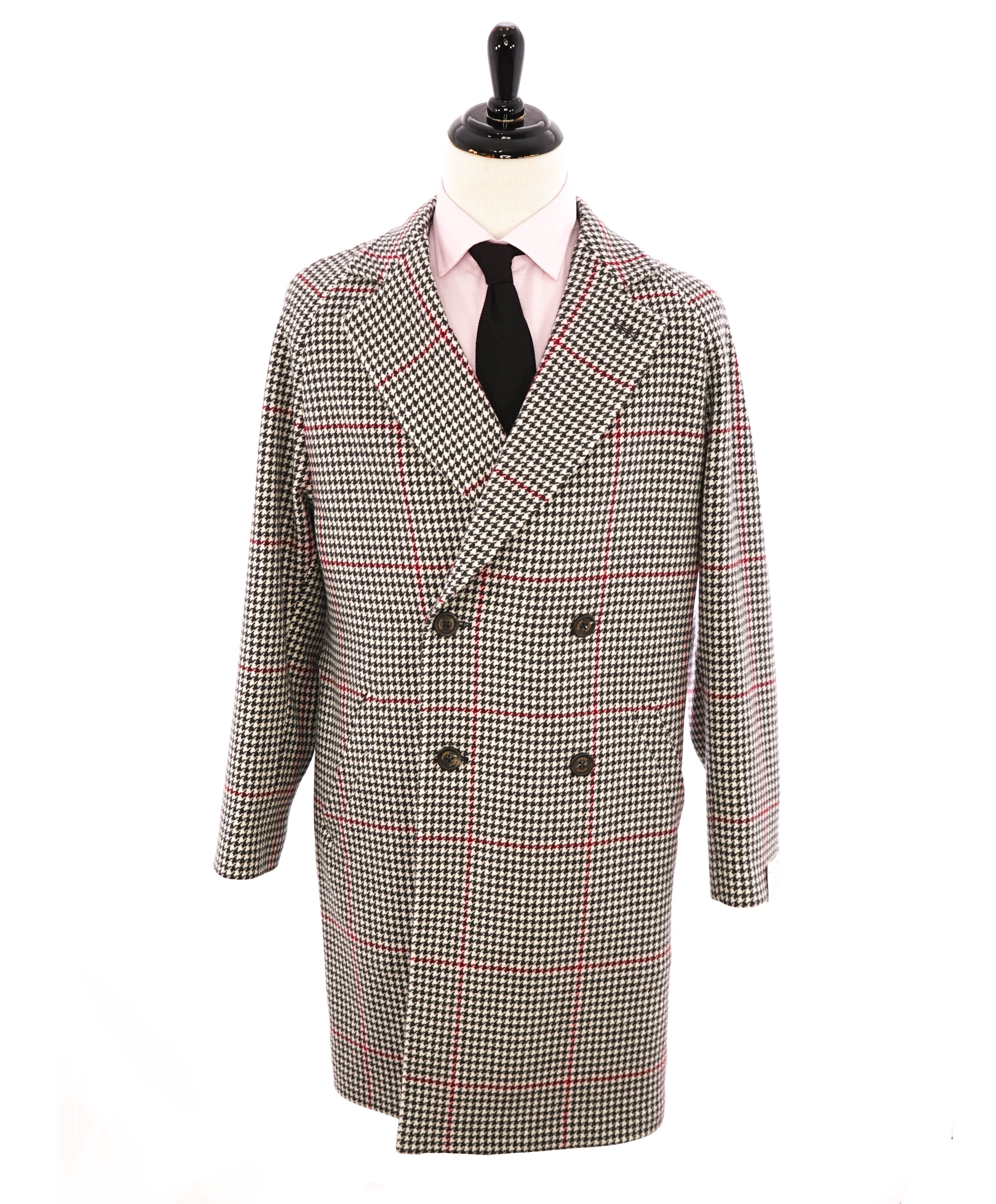 $2,250 ELEVENTY - Ivory/Black/Red Houndstooth CASHMERE/Wool Coat - 38R (48 EU)